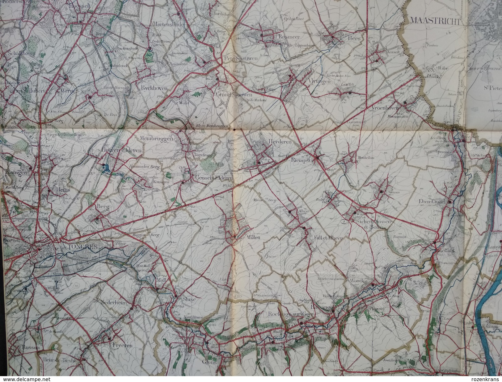 Topografische en militaire kaart STAFKAART 1905 Tongeren Maastricht Valkenburg Bilzen Vise Eben Emael Veldwezelt Lanaken