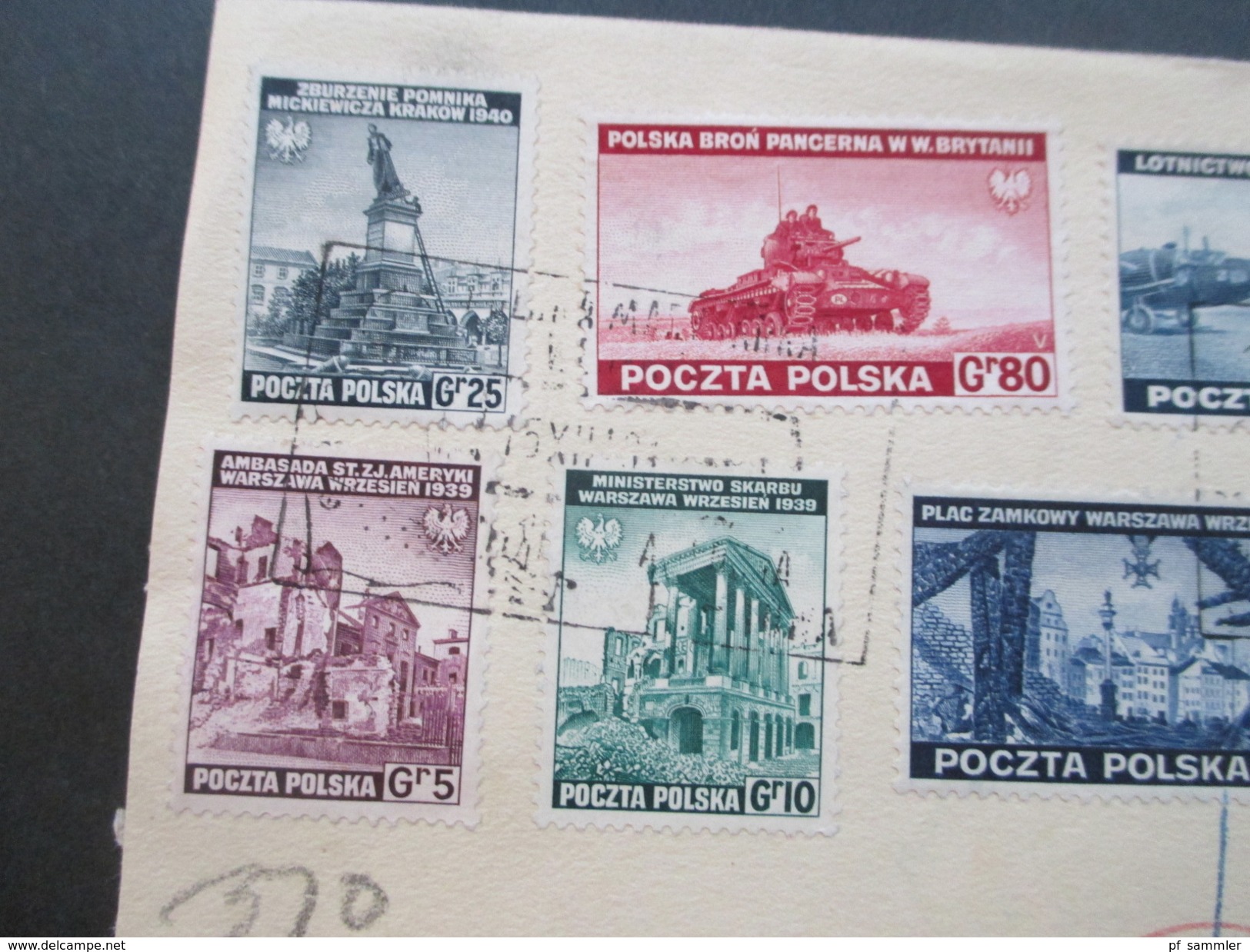 Polen 2.WK Exil Regierung London Nr. 360-367 Satzbrief / FDC Zensur / Viele Stempel / R-Brief. Schiffspost?! RR