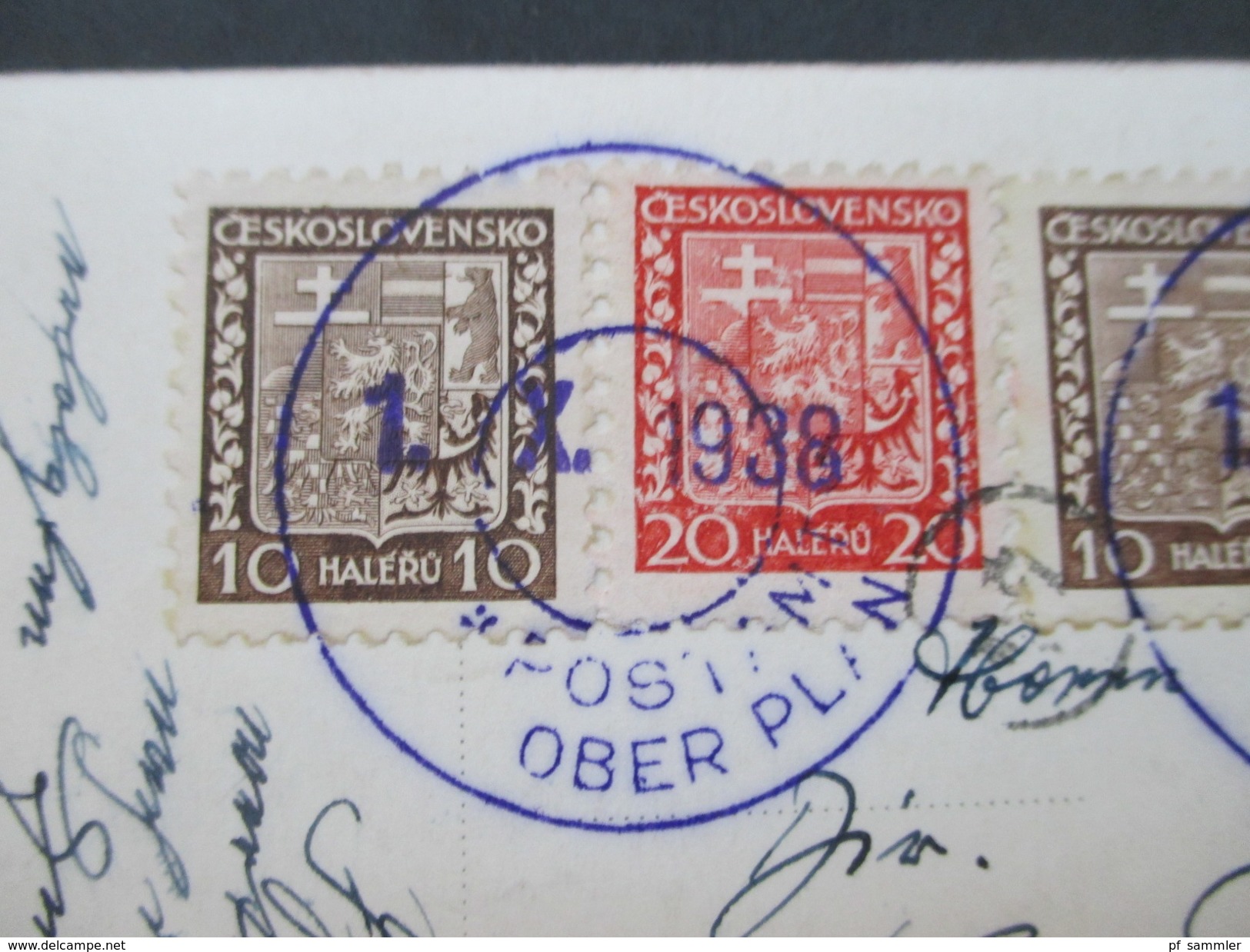 Sudetenland AK Echtfoto Oberplan. Blaue Und Schwarzer Stempel Postamt Oberplan. Bedarf!! 1.X.1938 Nach Anvers Belgien - Région Des Sudètes