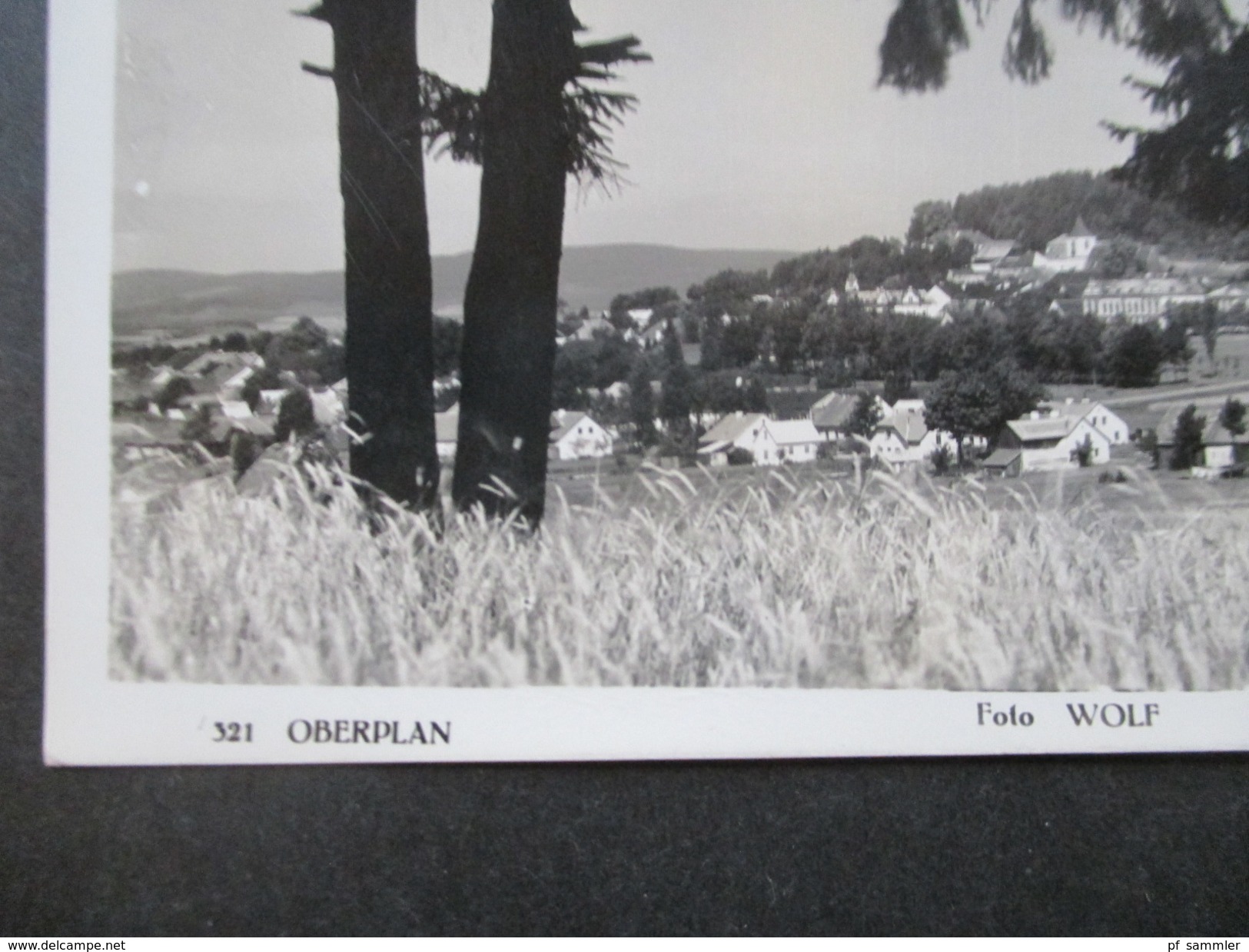 Sudetenland AK Echtfoto Oberplan. Blaue und schwarzer Stempel Postamt Oberplan. Bedarf!! 1.X.1938 nach Anvers Belgien