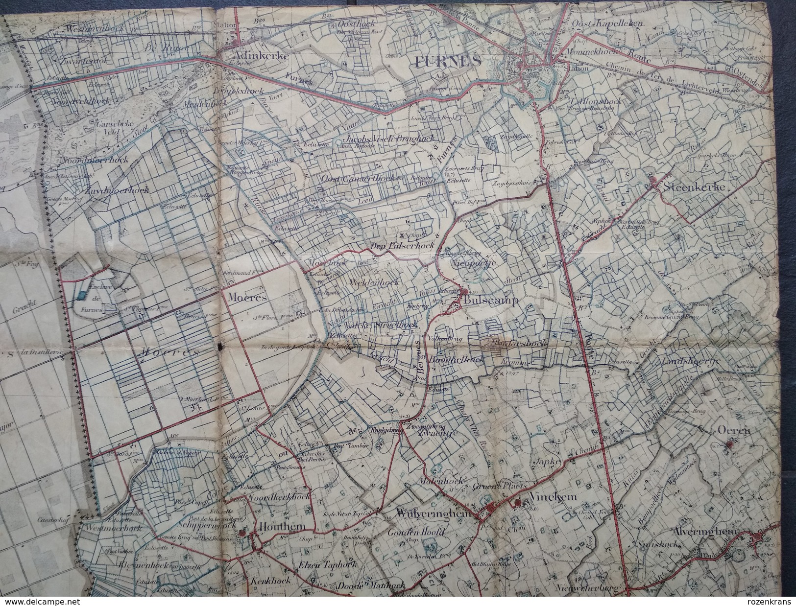 Topografische en militaire kaart STAFKAART +/- 1910 Veurne Dunkerque Hoogstade Moeres Bulskamp Yser Westvleteren