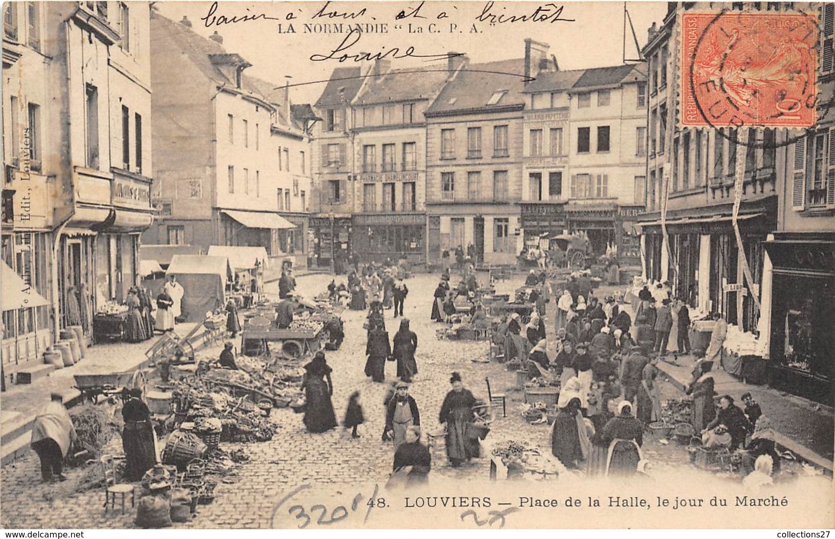 27-LOUVIERS- PLACE DE LA HALLE, LE JOUR DU MARCHE - Louviers