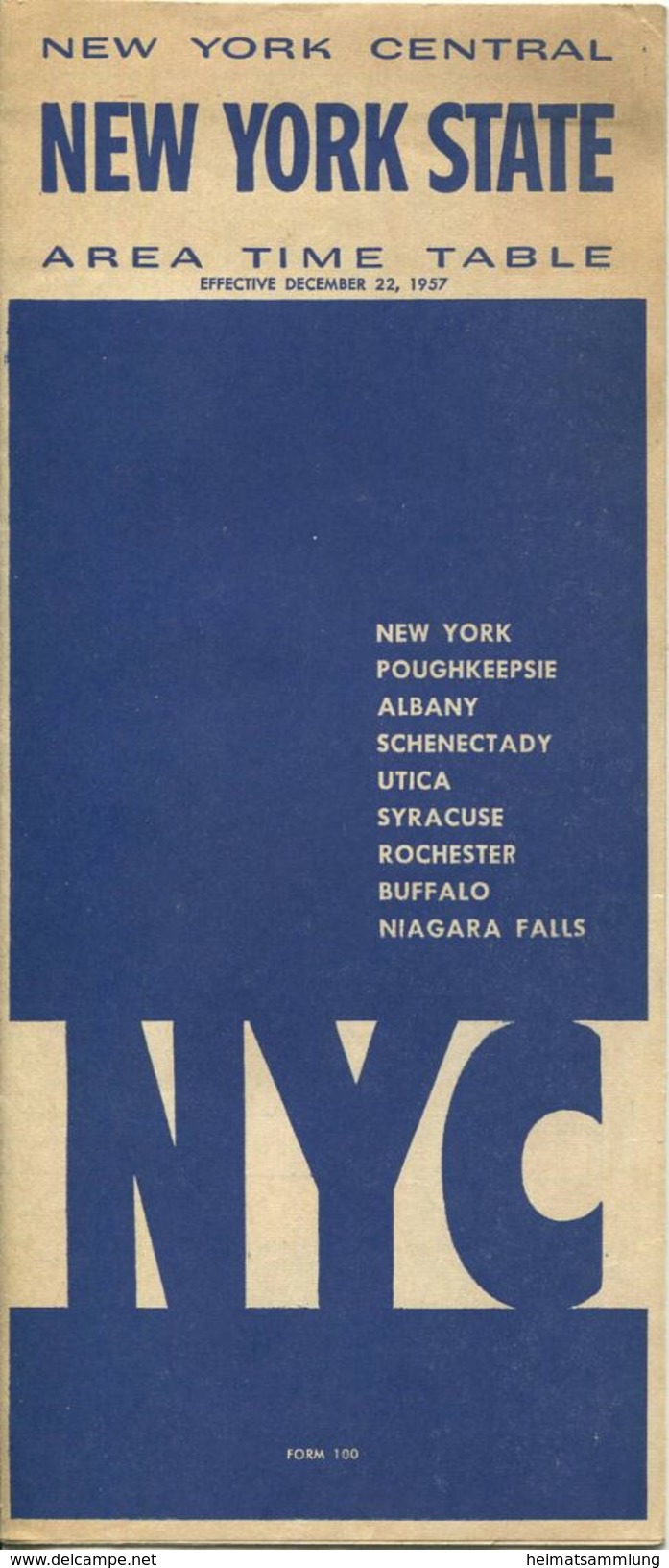 New York State - New York Central - Area Time Table - Faltblatt 1957 - Wereld