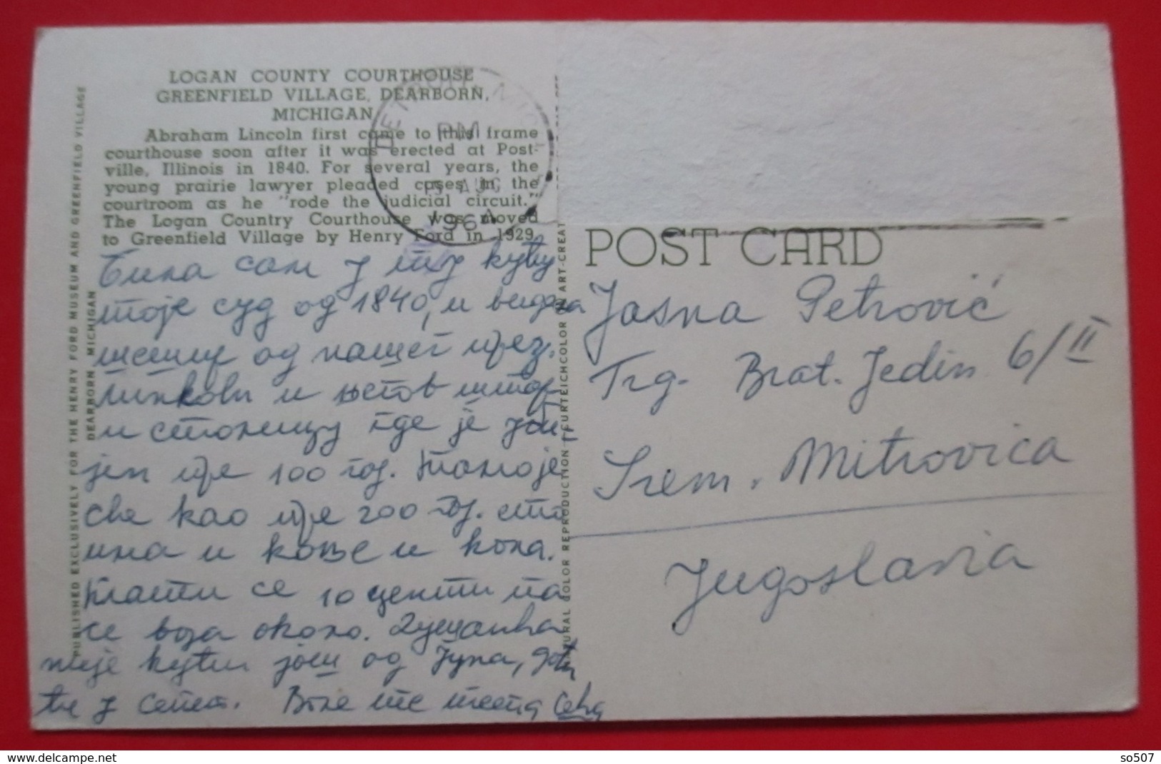 O1- America/USA- Postcard-Dearborn,Michigan,Logan County Courthouse,Greenfield Village - Dearborn