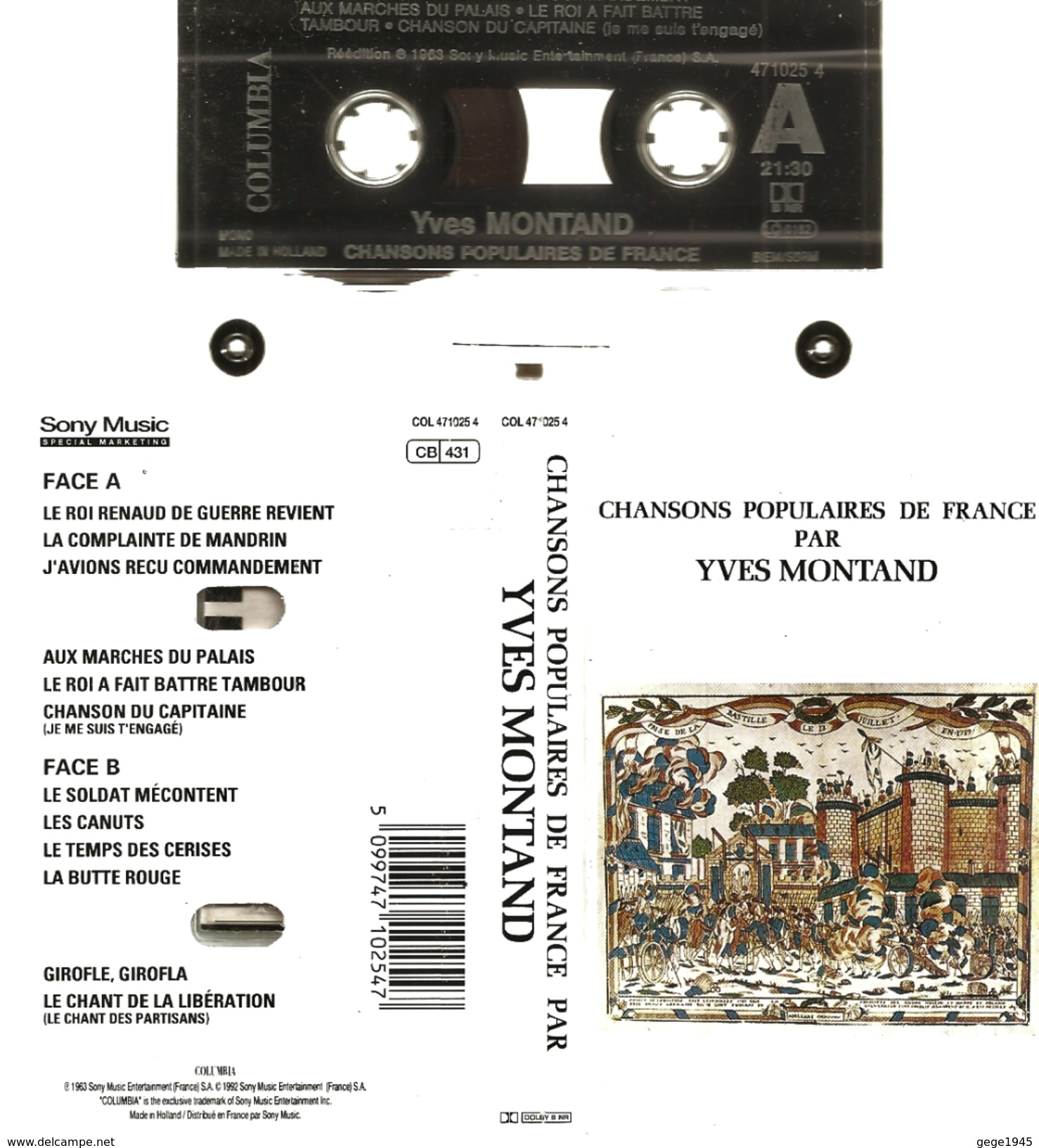 K 7     Yves   Montand   "   Chansons  Populaires   " - Cassettes Audio