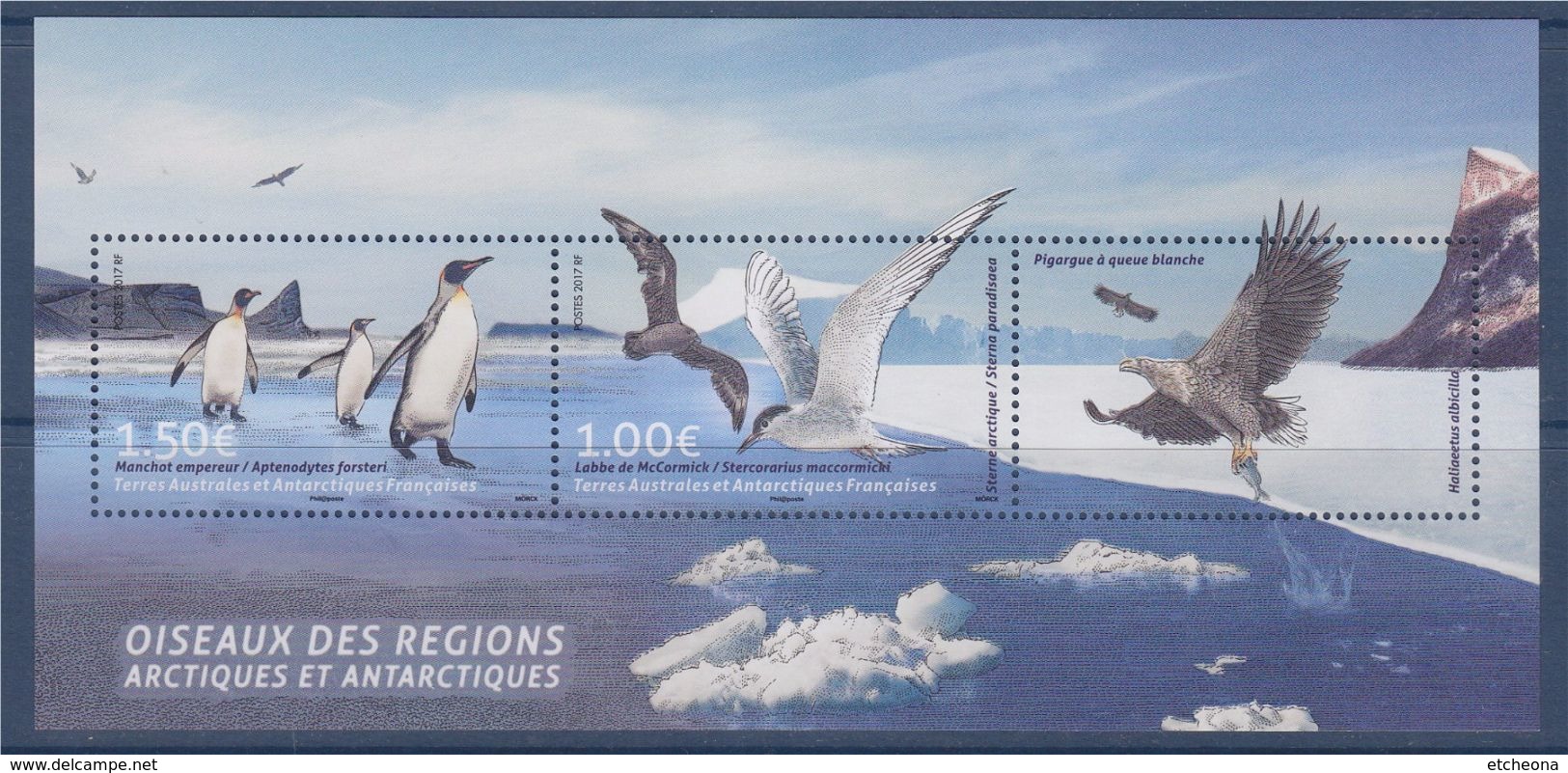 = Bloc Neuf 2 Timbres Oiseaux Des Régions Arctiques Et Antarctiques Manchot Empereur, Labbe De MC Cormick Pigargue - Blocks & Sheetlets