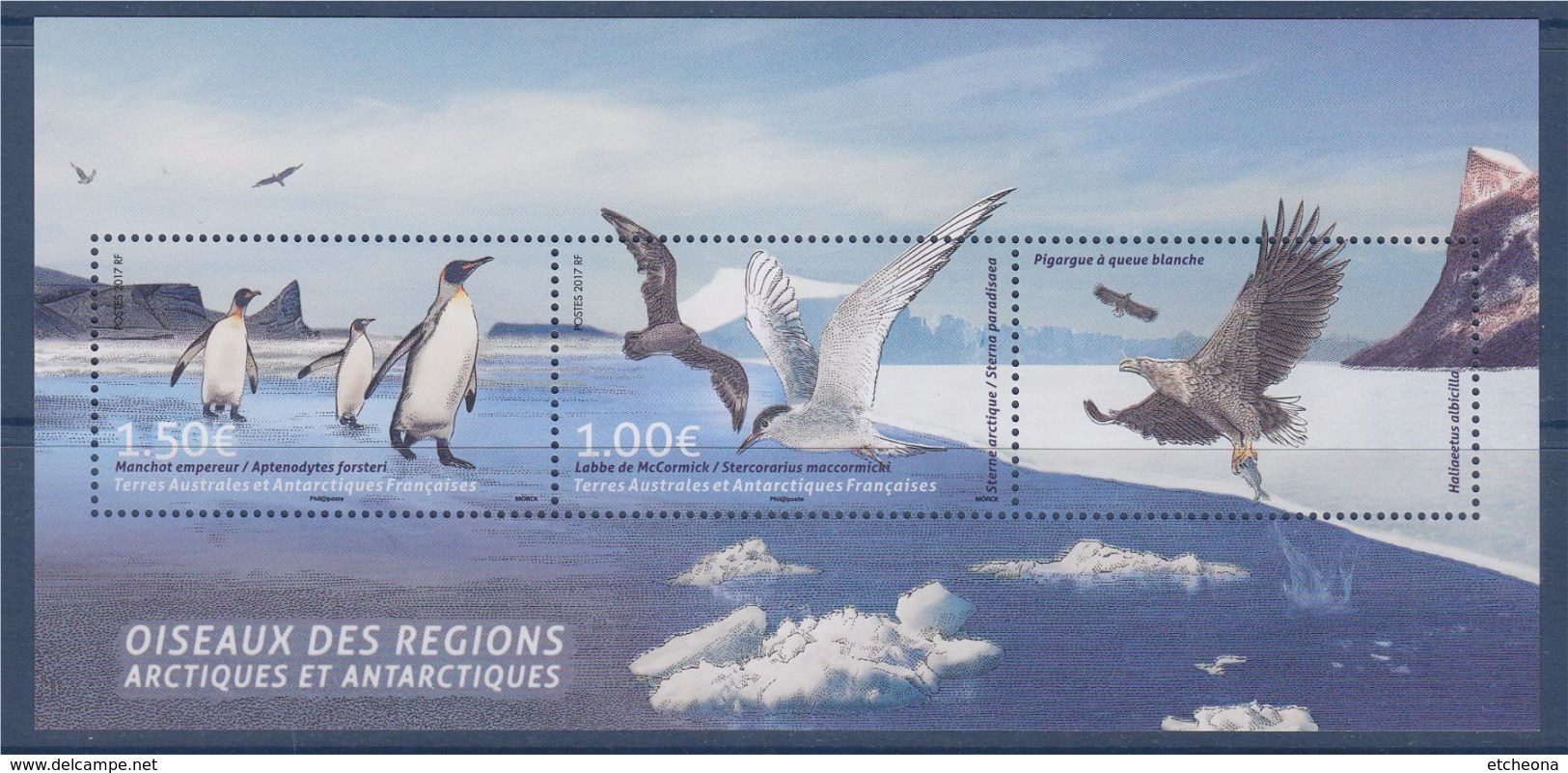 = Bloc Neuf 2 Timbres Oiseaux Des Régions Arctiques Et Antarctiques Manchot Empereur, Labbe De MC Cormick Pigargue - Blocs-feuillets