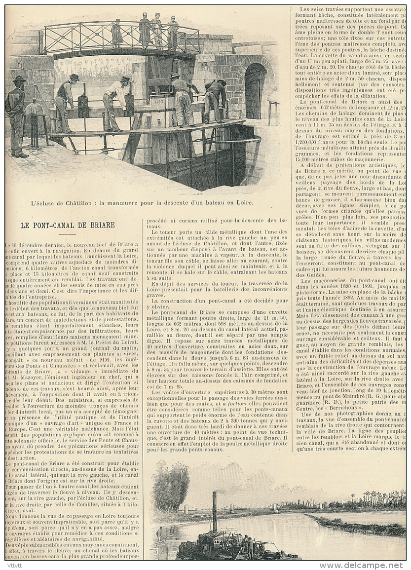 1896 : Document, PONT-CANAL DE BRIARE (3 Pages Illustrées) Châtillon, La Trezée, Ecluse, La Loire, Le Toueur, Bief... - Non Classés