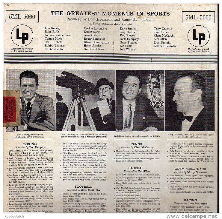 * LP *  THE GREATEST MOMENTS IN SPORTS (USA 1955) - Andere & Zonder Classificatie