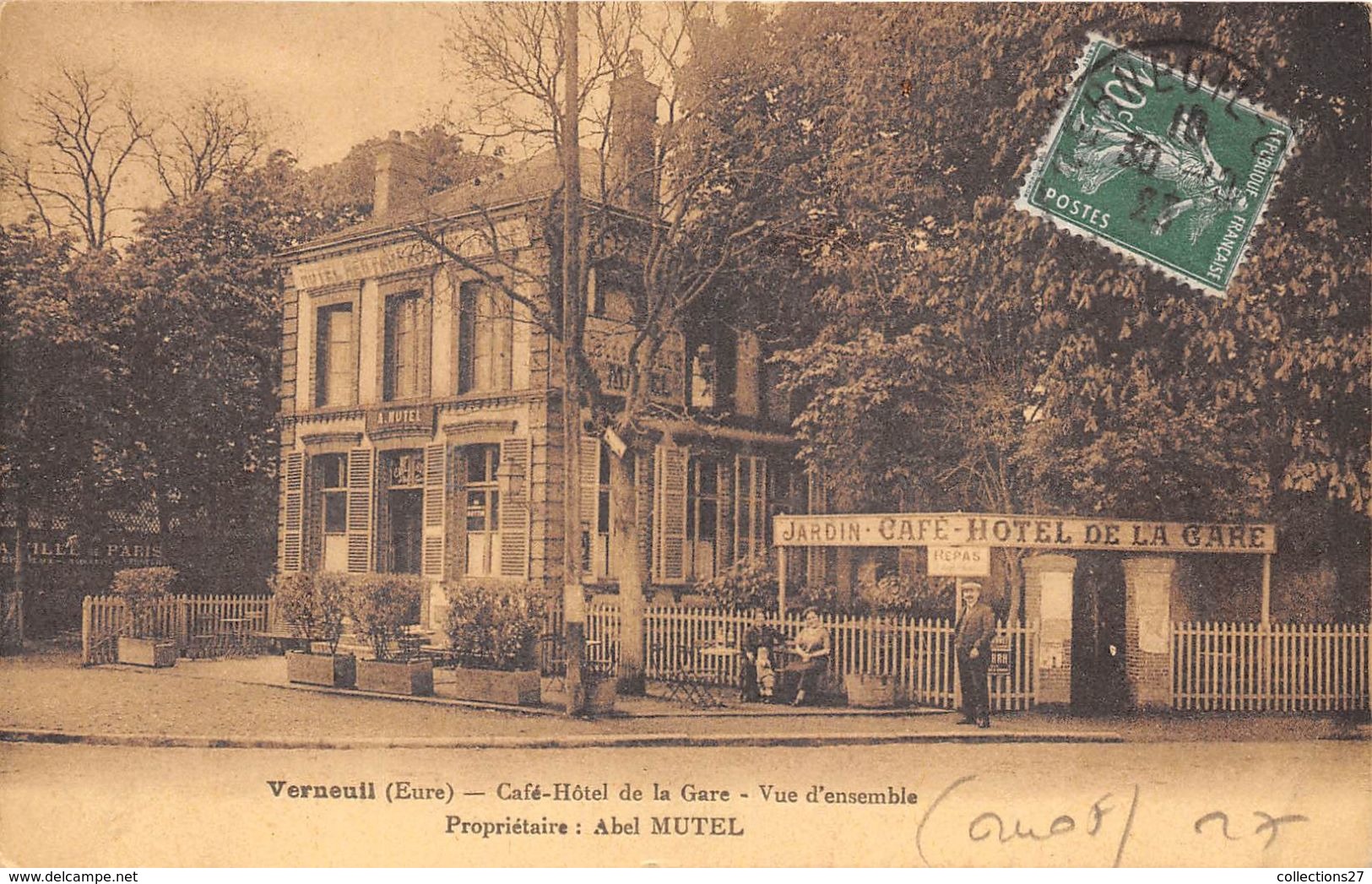 27-VERNEUIL- CAFE- HÔTEL DE LA GARE, VUE D'ENSEMBLE , PROPRIETAIRE , ABEL MUTEL - Verneuil-sur-Avre