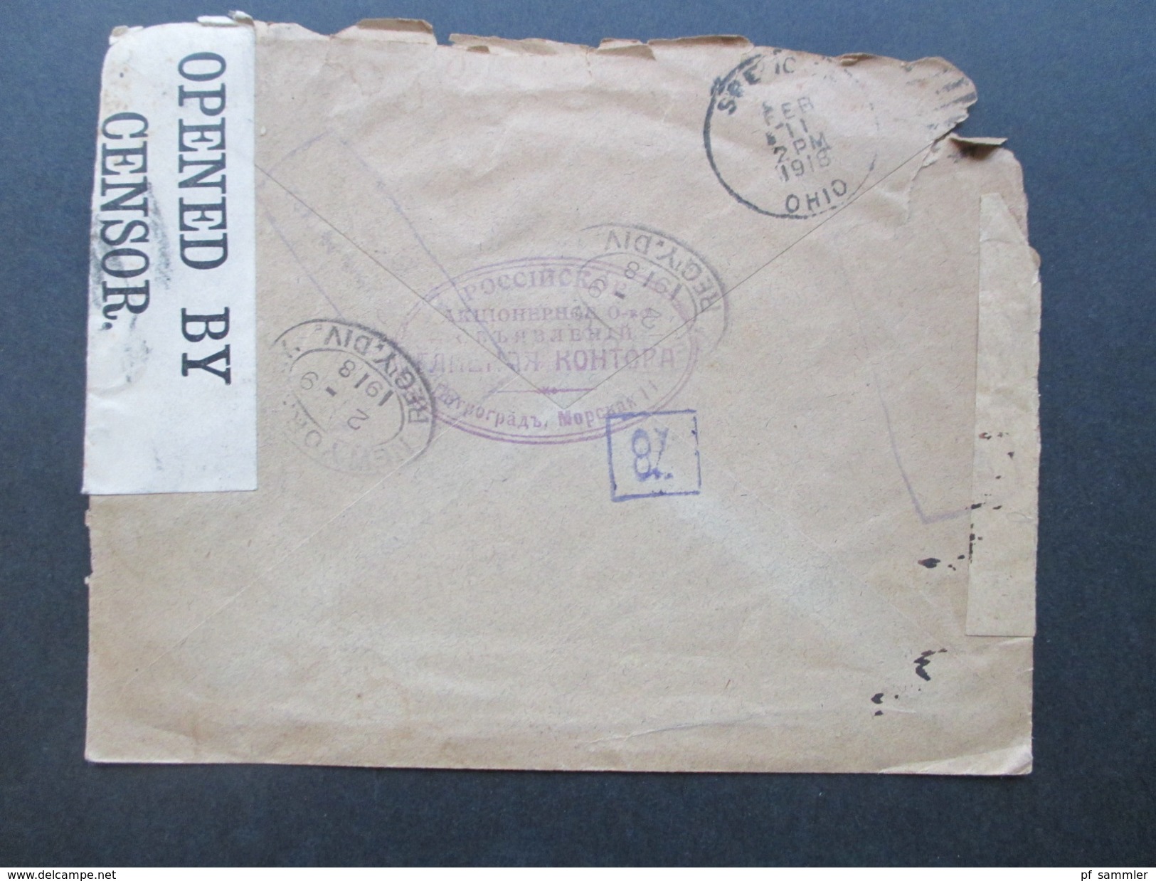 Russland 1917 / 18 R-Brief Petrograd 85 nach Spencer Ohio USA. Zensur zweier Länder! Viele Stempel! MIt Inhalt!