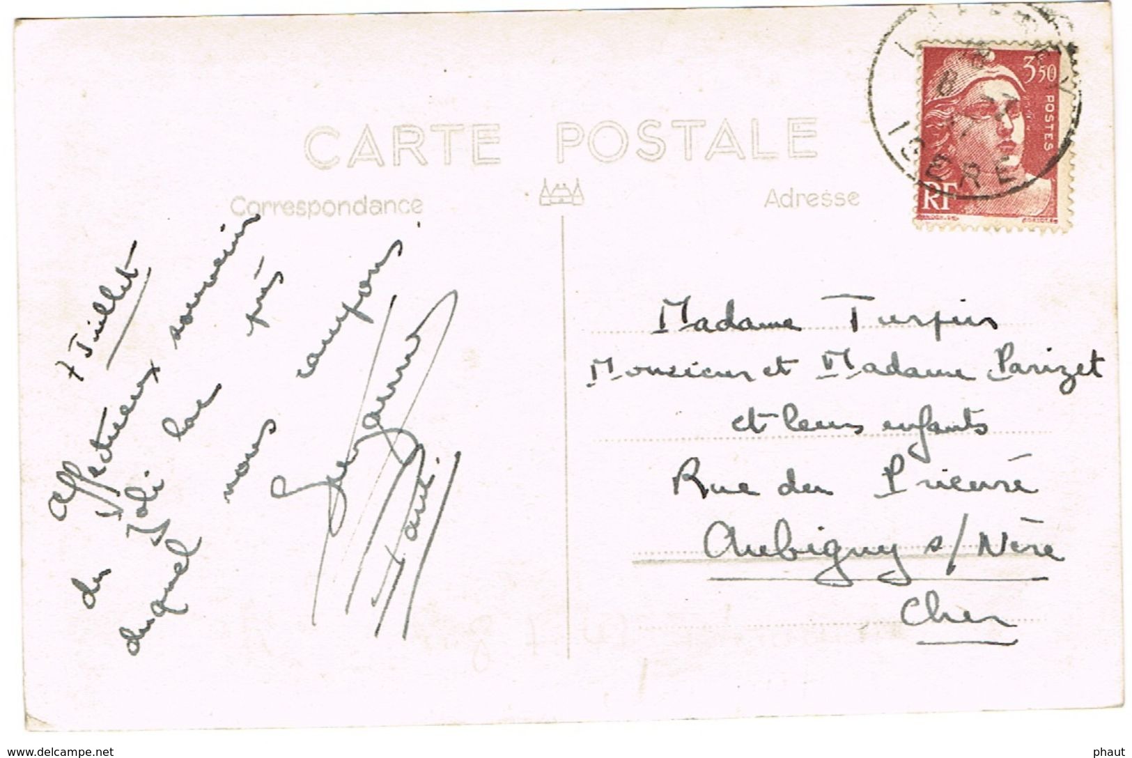 716B GANDON 3F50 SUR CPA AU 08 07 1947 TOLERANCE DE L'ANCIEN TARIF - 1921-1960: Periodo Moderno