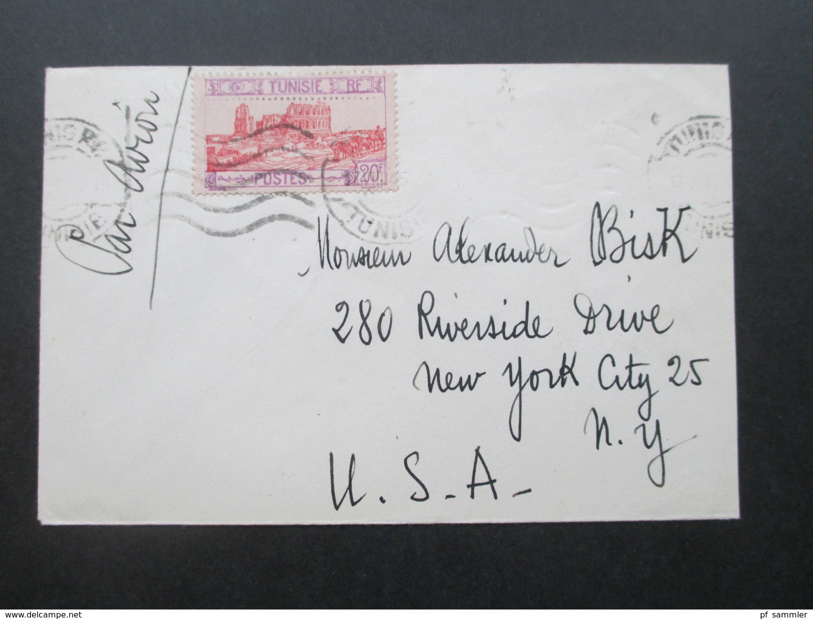 Frankreich Kolonie Tunesien 1945 Brief In Die USA Nach New York. Luftpost / Par Avion - Lettres & Documents