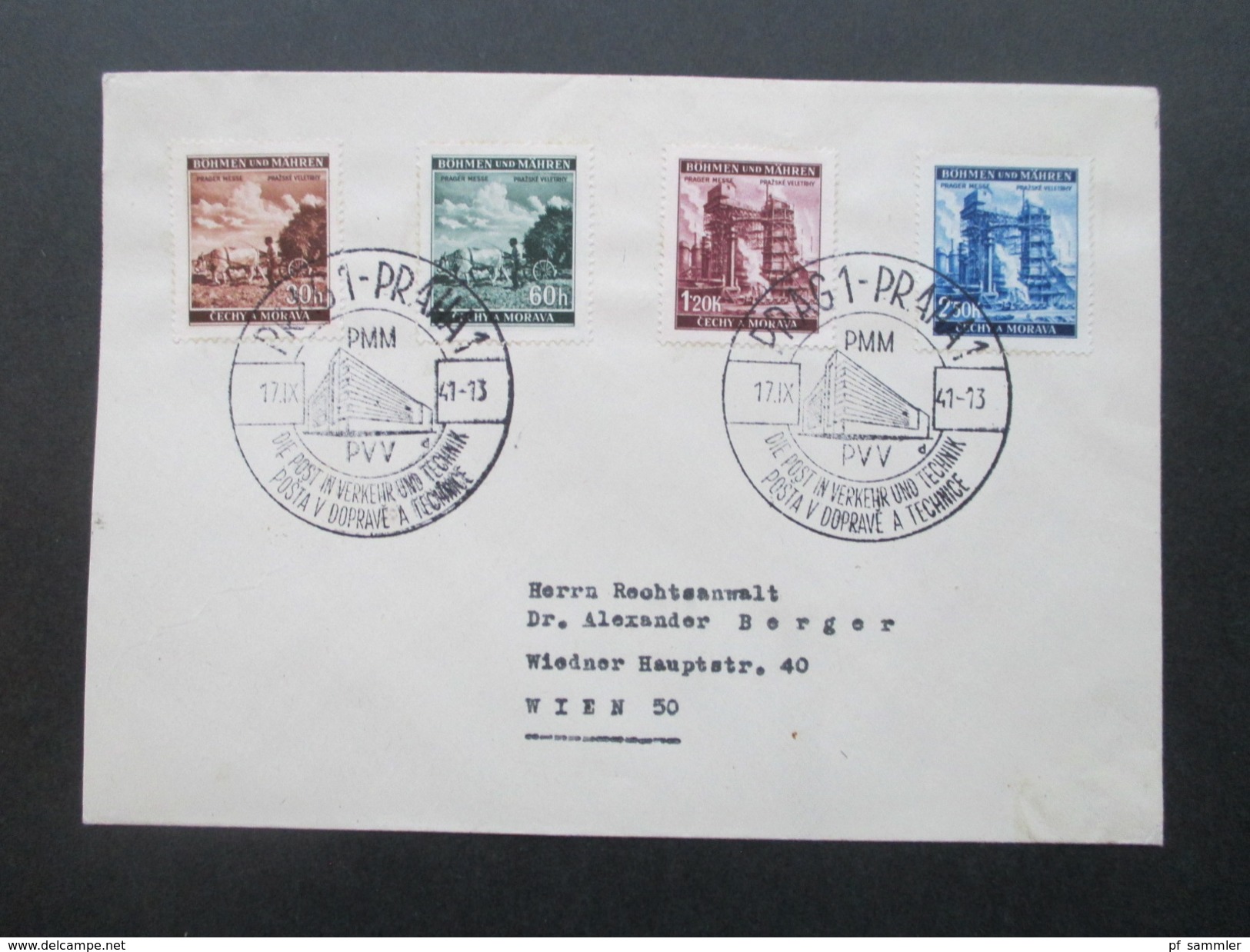 DR / Böhmen Und Mähren Nr. 75 - 78 Sonderstempel Prager Messe. Nach Wien - Lettres & Documents