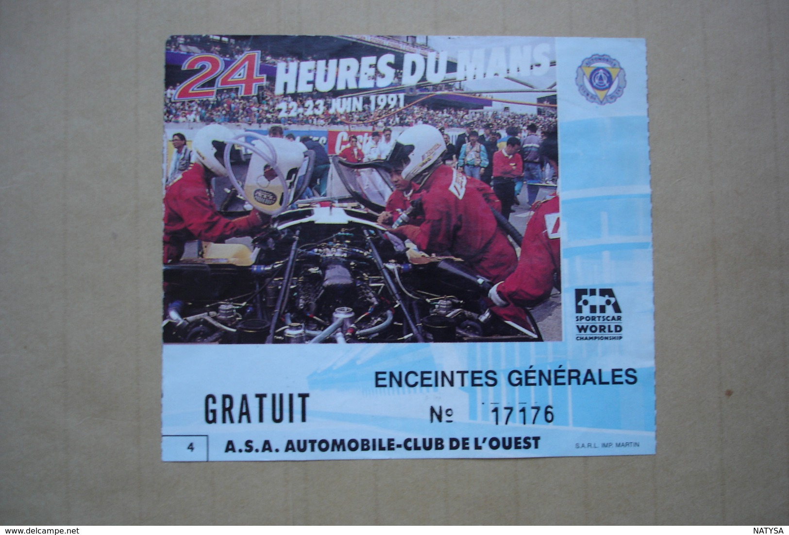 24 HEURES DU MANS 22-23 JUIN 1991 BILLET D'ACCES ENCEINTES GENERALES - Automobilismo - F1