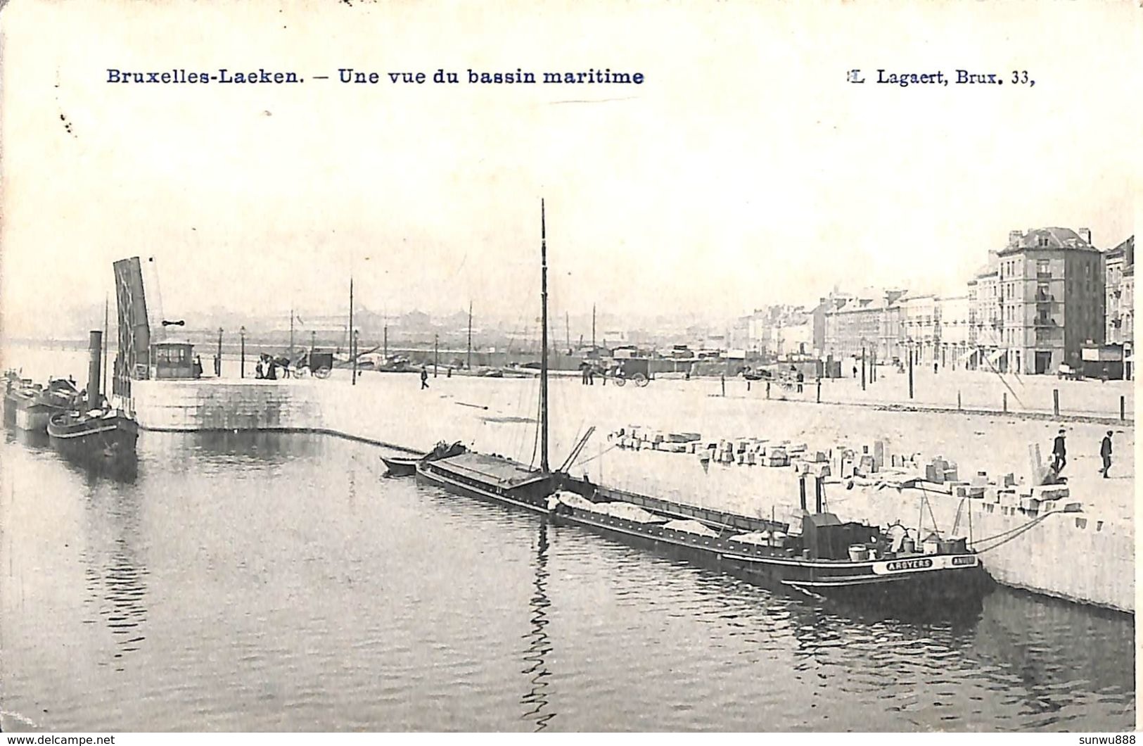 Bruxelles Laeken - Une Vue Du Bassin Martime (animée, Lagaert, Péniche, Woonboot, Barge, 1907) - Maritime