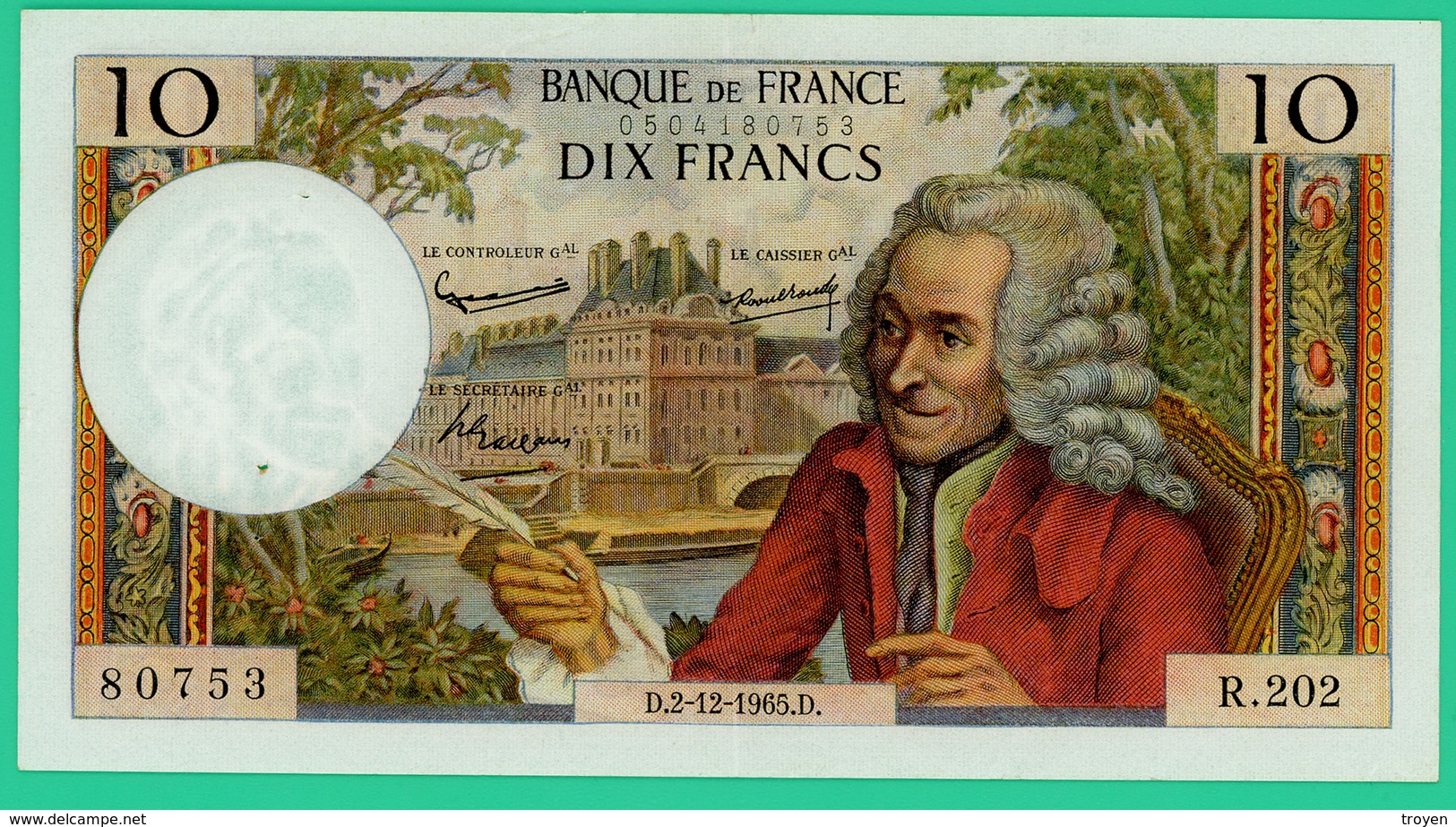 10 Francs Voltaire - France - N° 80753/R.202 - D.2-12-1965.D. -  Spl - - 10 F 1963-1973 ''Voltaire''