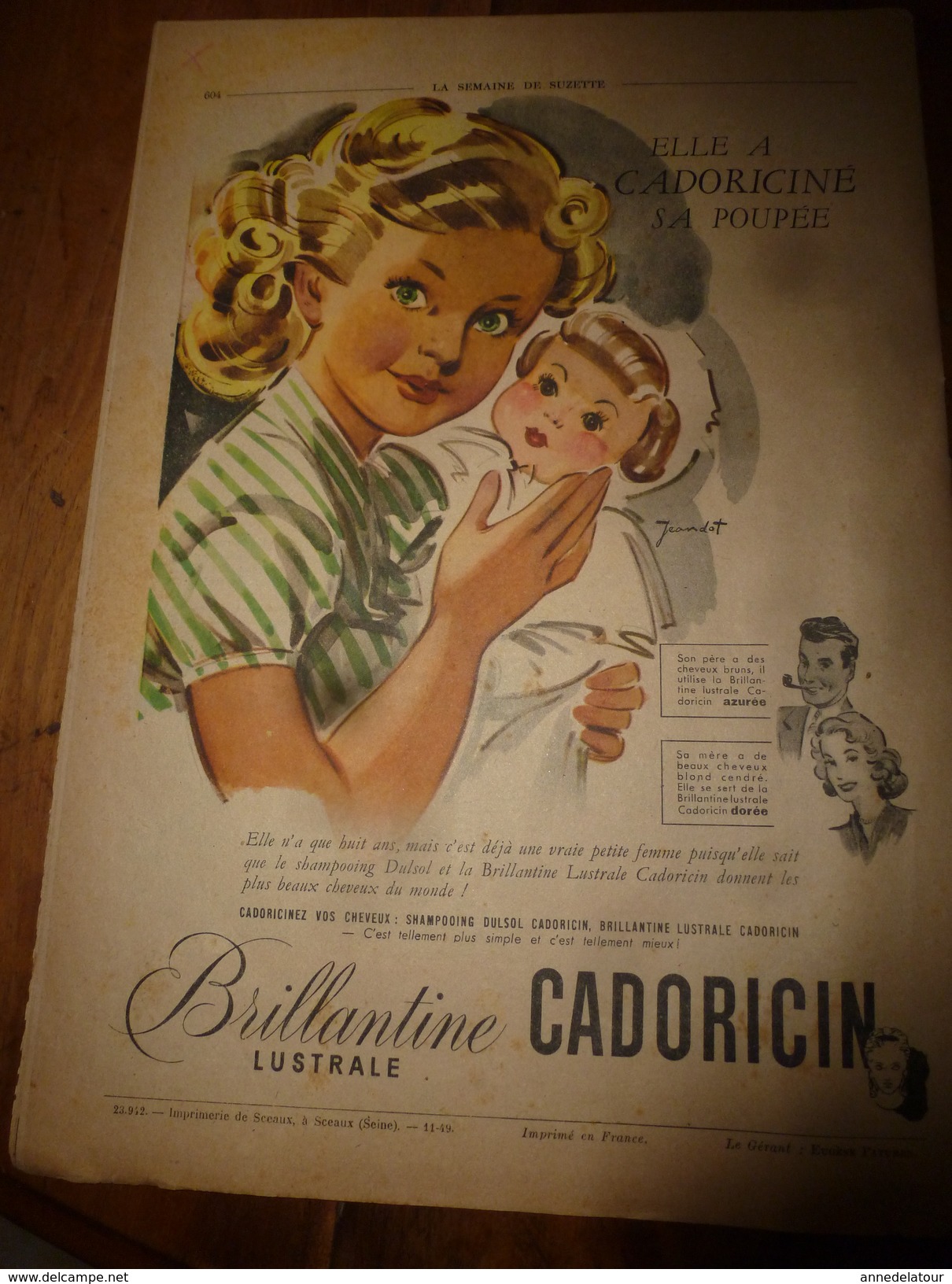 1949 Publicité pleine page en couleurs CADORICIN;  Chanson NOËL Alsacien; Jeux du JARDIN de l'ELEGANCE; Bethléem ; etc