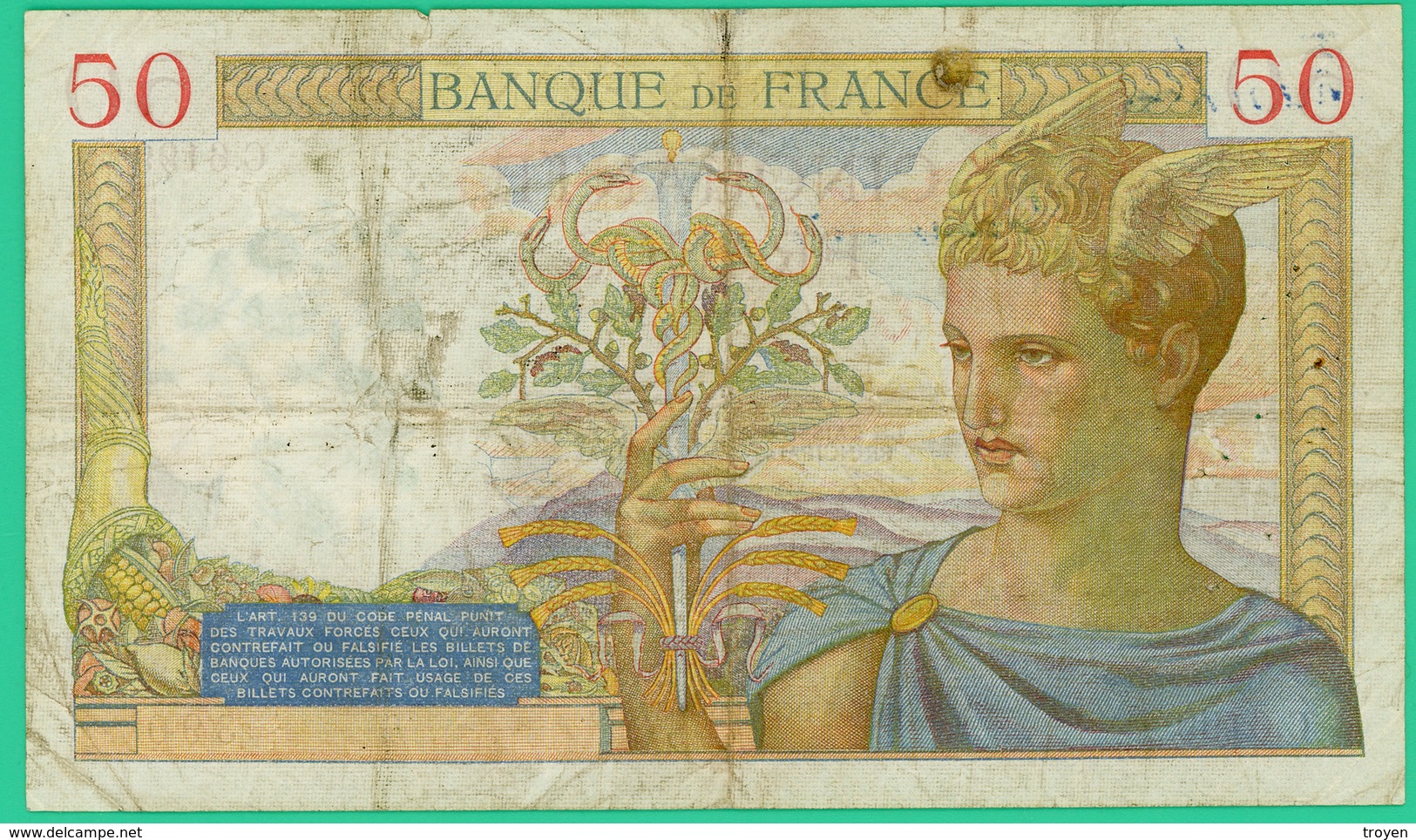 50 Francs Cérès - France - N° C.6199/390 - DG.13-5-1937.DG. - TB+ - - 50 F 1934-1940 ''Cérès''