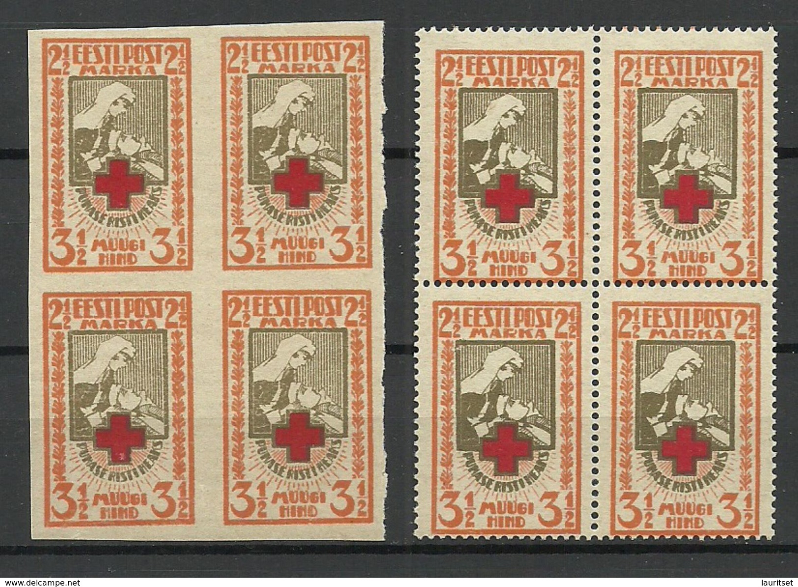 Estland Estonia 1921/22 Michel 29 A + B In 4-block MNH - Rode Kruis