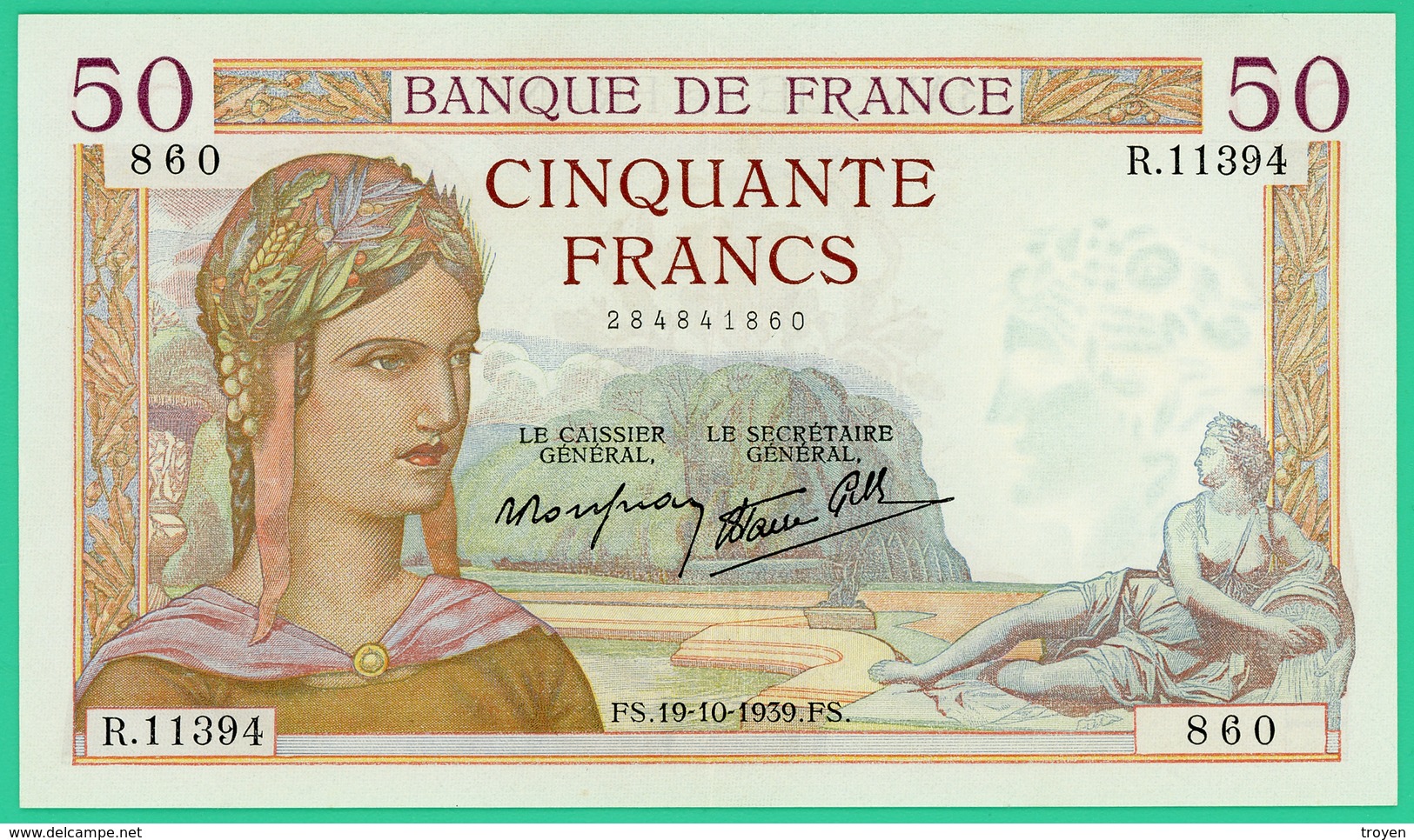 50 Francs Cérès - France - N° R.11394/860 - FS.19-10-1939.FS. - Neuf - - 50 F 1934-1940 ''Cérès''