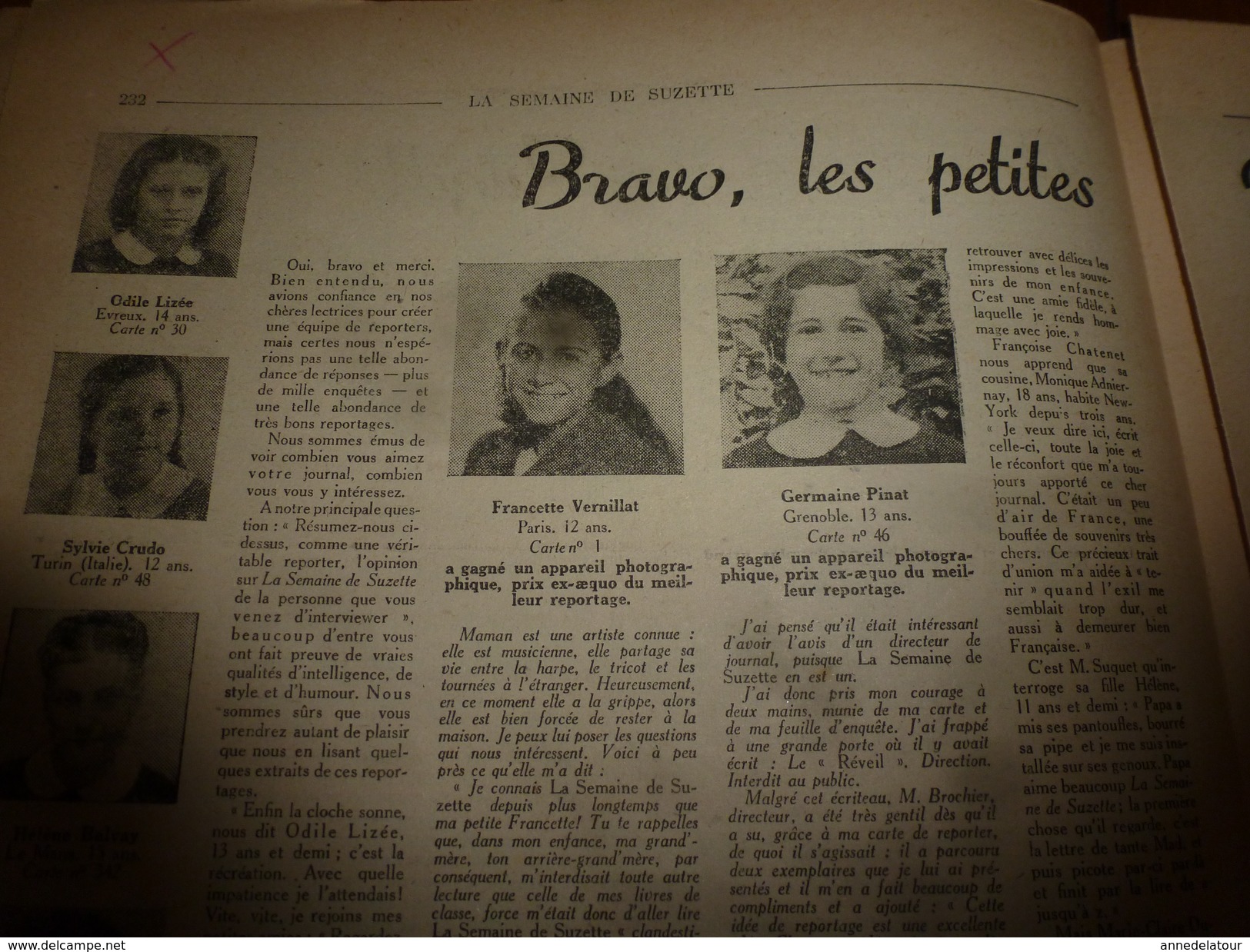 1949 Les Petites Reporters SUZETTE (Odile Lizée,Sylvie Crudo (Ital),Francette Vernillat,Germaine Pinat,Hélène Balvay,etc - La Semaine De Suzette