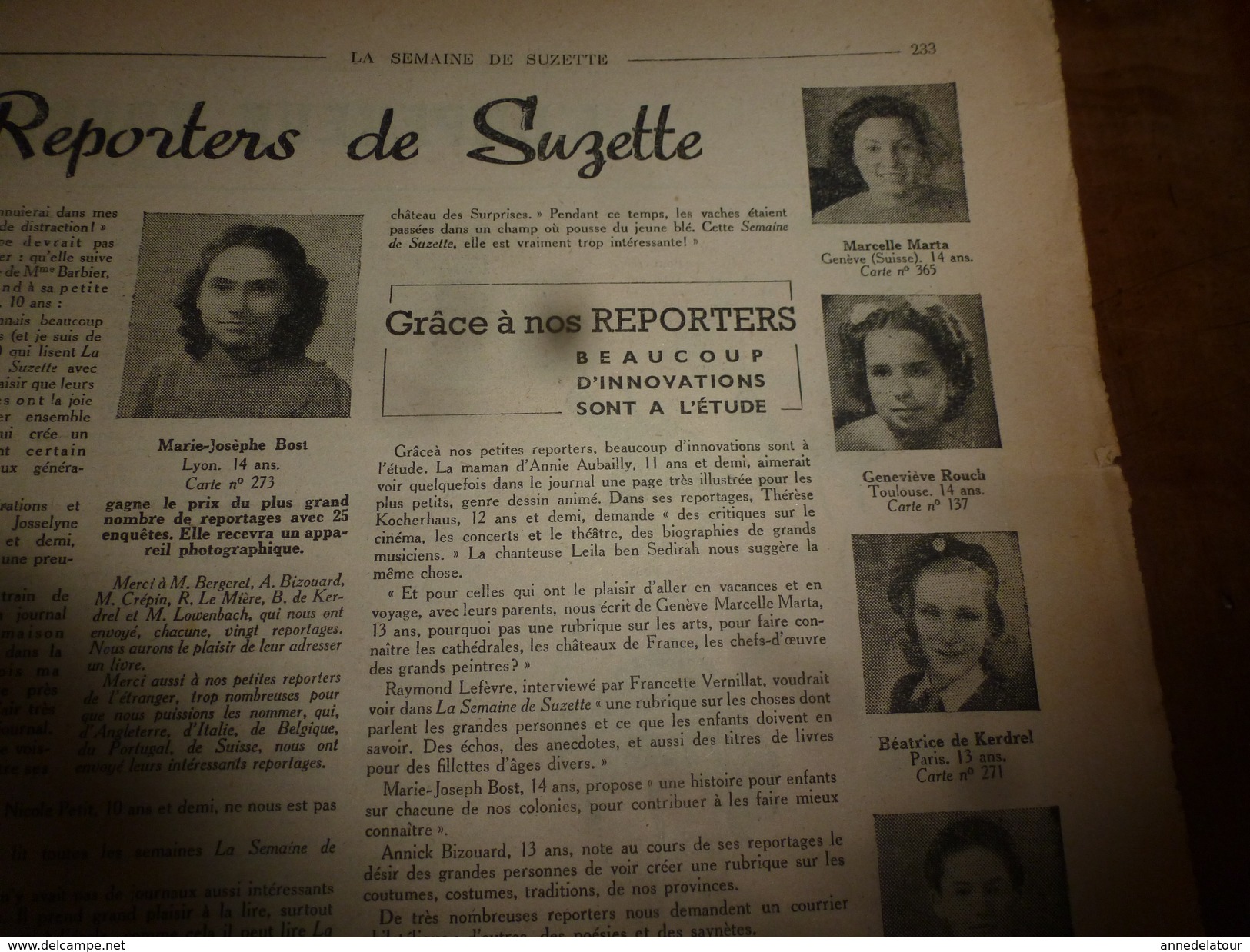 1949 Les Petites Reporters SUZETTE (Odile Lizée,Sylvie Crudo (Ital),Francette Vernillat,Germaine Pinat,Hélène Balvay,etc - La Semaine De Suzette