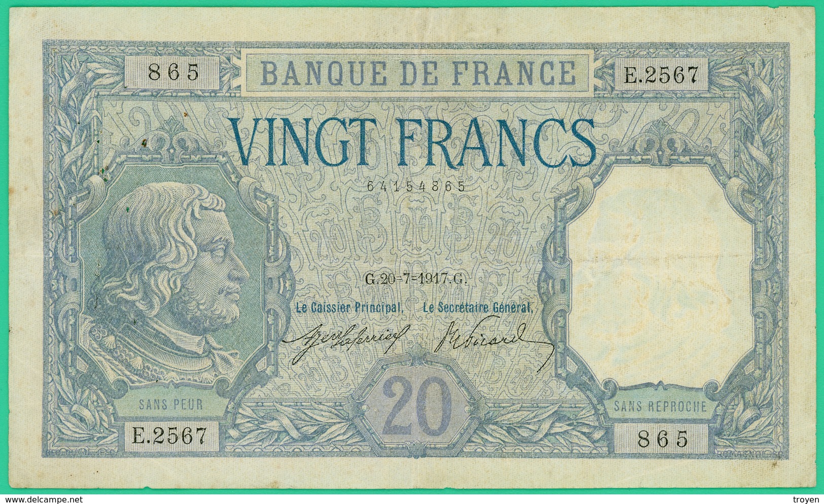 20 Francs  Bayard - France - N° E.2567/865 - G.20=7=1917.G - TB+ - 20 F 1916-1919 ''Bayard''