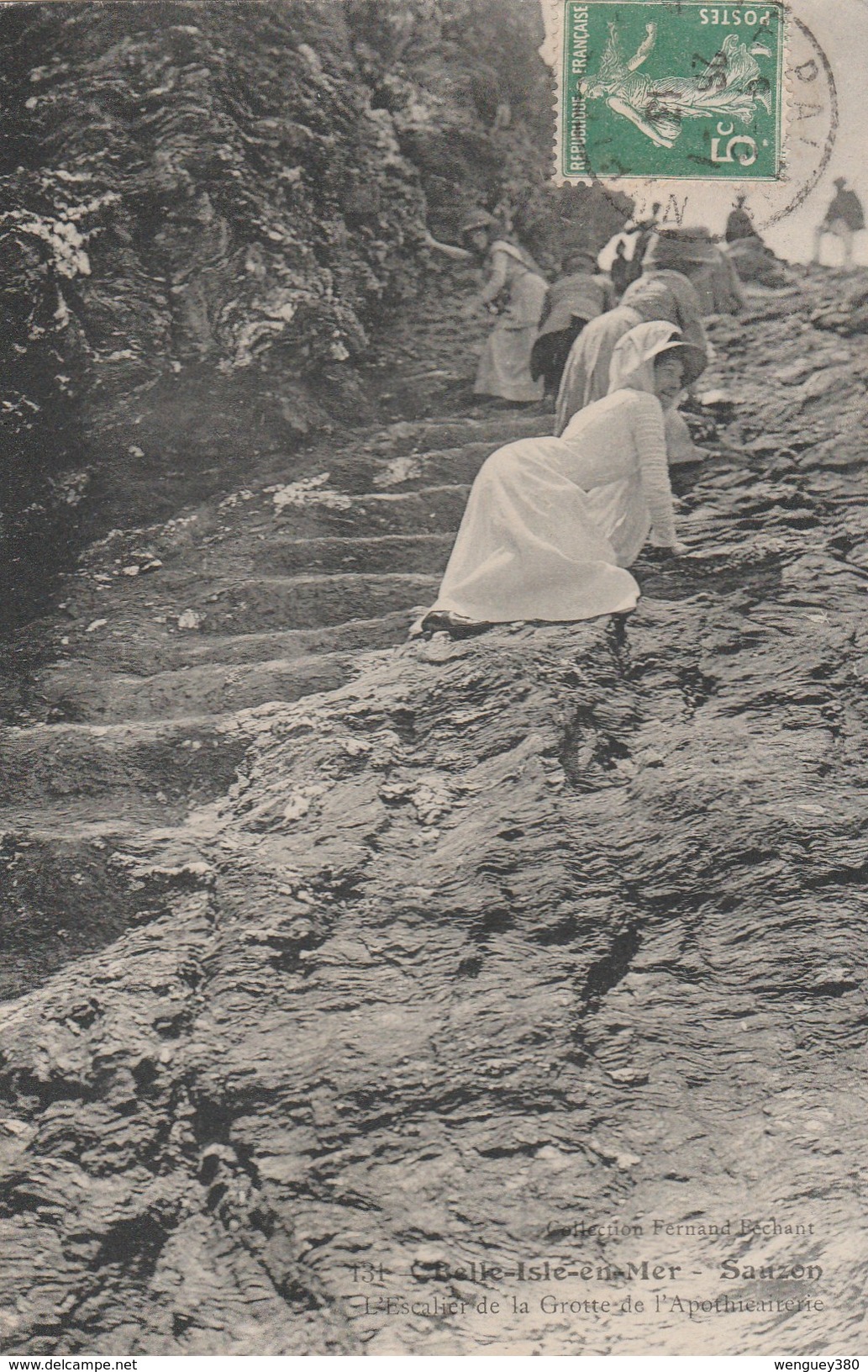 56 BELLE-ISLE-en-MER    SAUZON     L'escalier De La Grotte De L'Apothicairerie   TB PLAN 1913 - Belle Ile En Mer