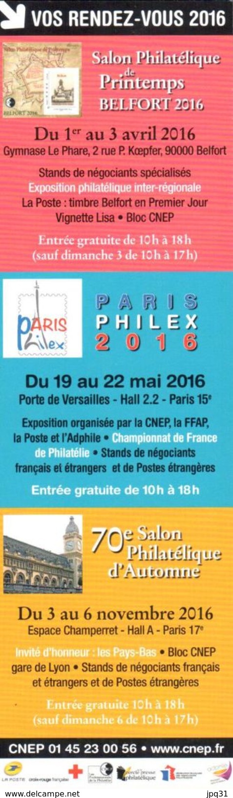 Signet CNEP Vos Rendez-vous 2016 Salon De Printemps ParisPhilex Salon D'Automne - Autres & Non Classés