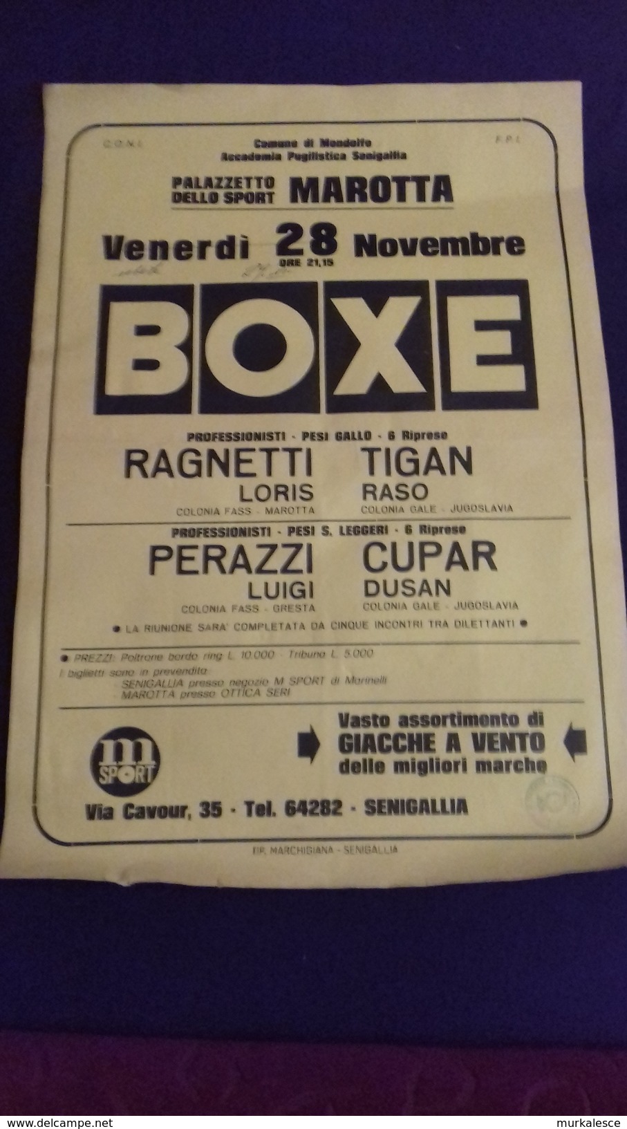 BOX   BOKS   PLAKAT    ITALIA  -JUGOSLAVIA       50  X 35 CM - Bekleidung, Souvenirs Und Sonstige