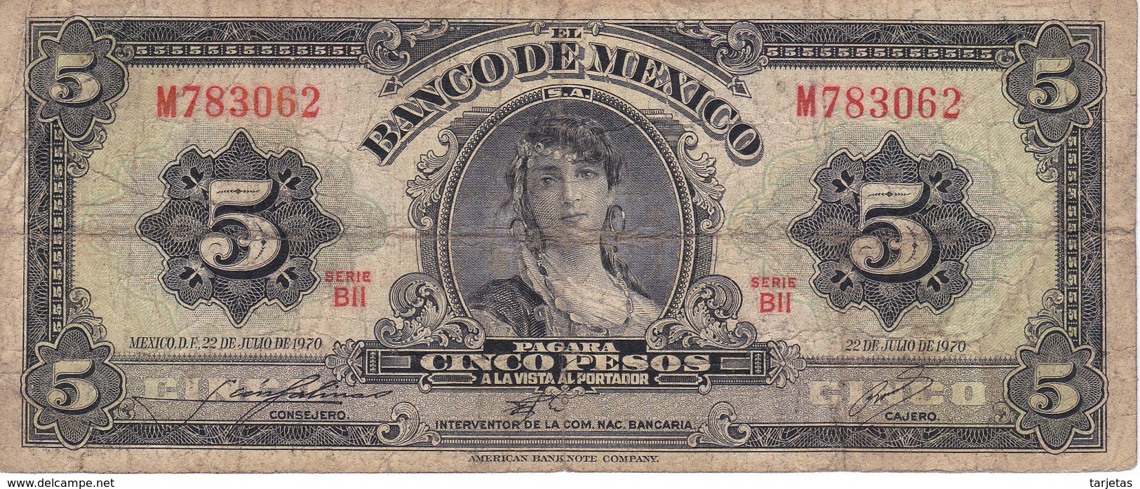 BILLETE DE MEXICO DE 5 PESOS DEL AÑO 1970   (BANKNOTE) - México