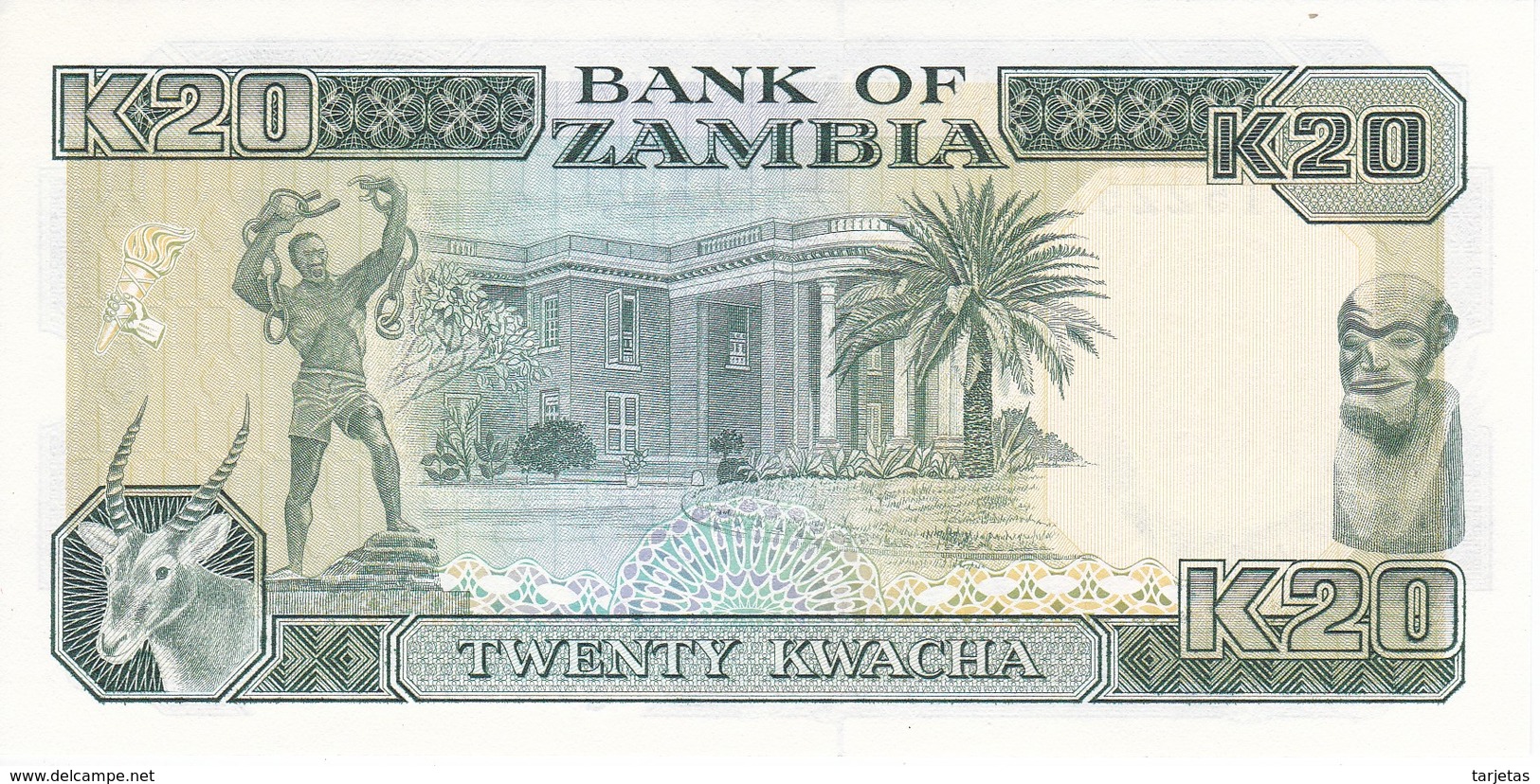 BILLETE DE ZAMBIA DE 20 KWACHA DEL AÑO 1989  (BANKNOTE)  SIN CIRCULAR - UNCIRCULATED - Zambia