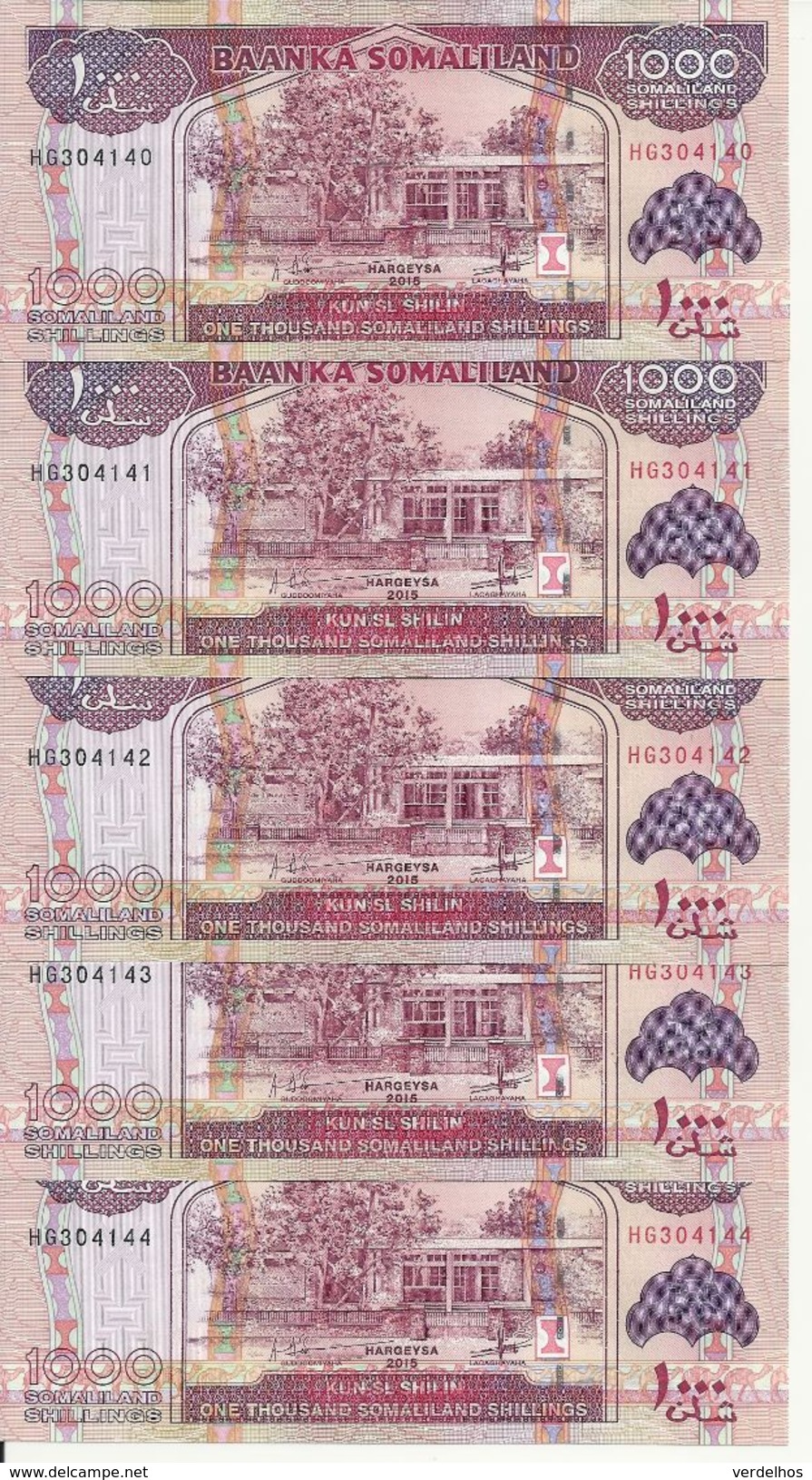 SOMALILAND 1000 SHILLINGS 2015 UNC P 20 ( 5 Billets ) - Somalie