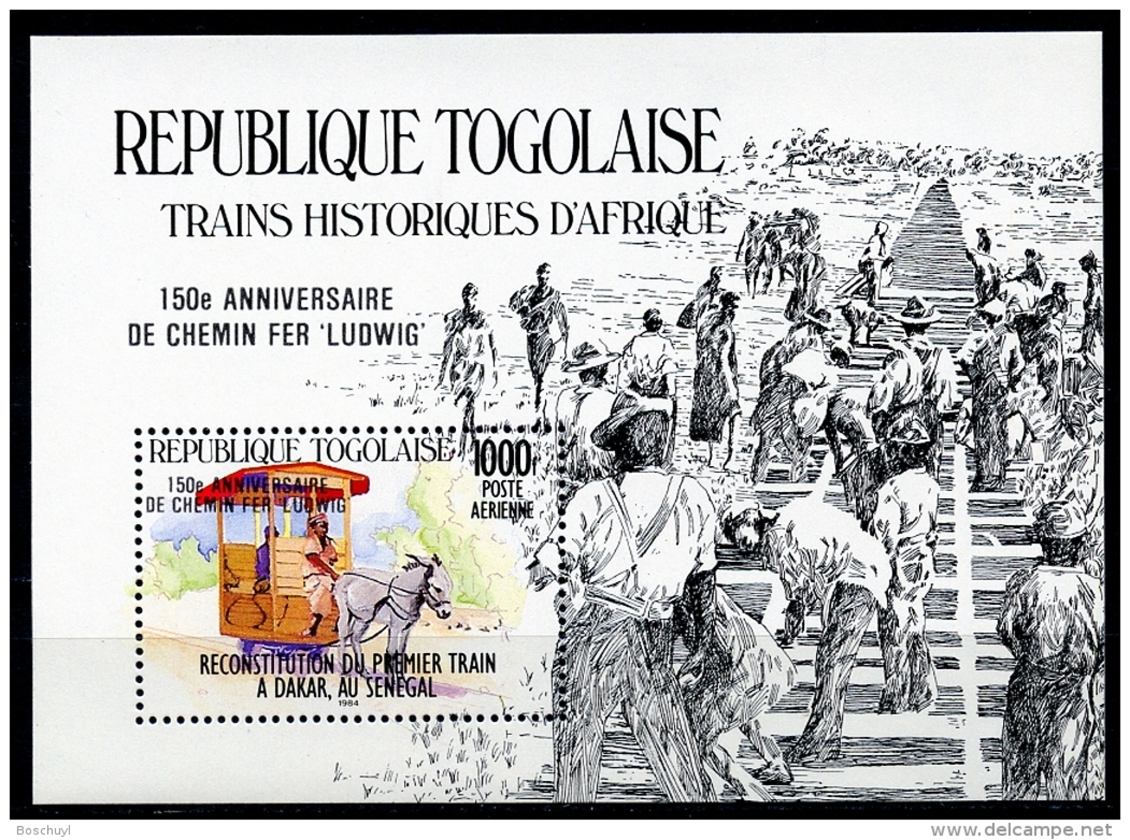 Togo, 1985, Train, Locomotive, Railroad, MNH Overprinted, Michel Block 280 - Togo (1960-...)