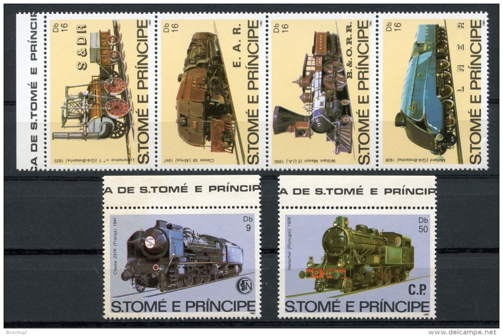 St Thomas And Prince, 1982, Locomotives, Trains, MNH Set, Michel 808-13 - Sao Tome Et Principe