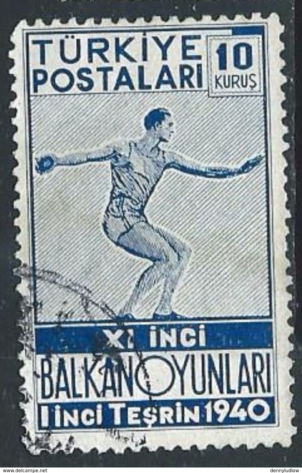 Turkey   1940   Sc#858   Balkan Olympics High Value Used  2016 Scott Value $10 - Athletics