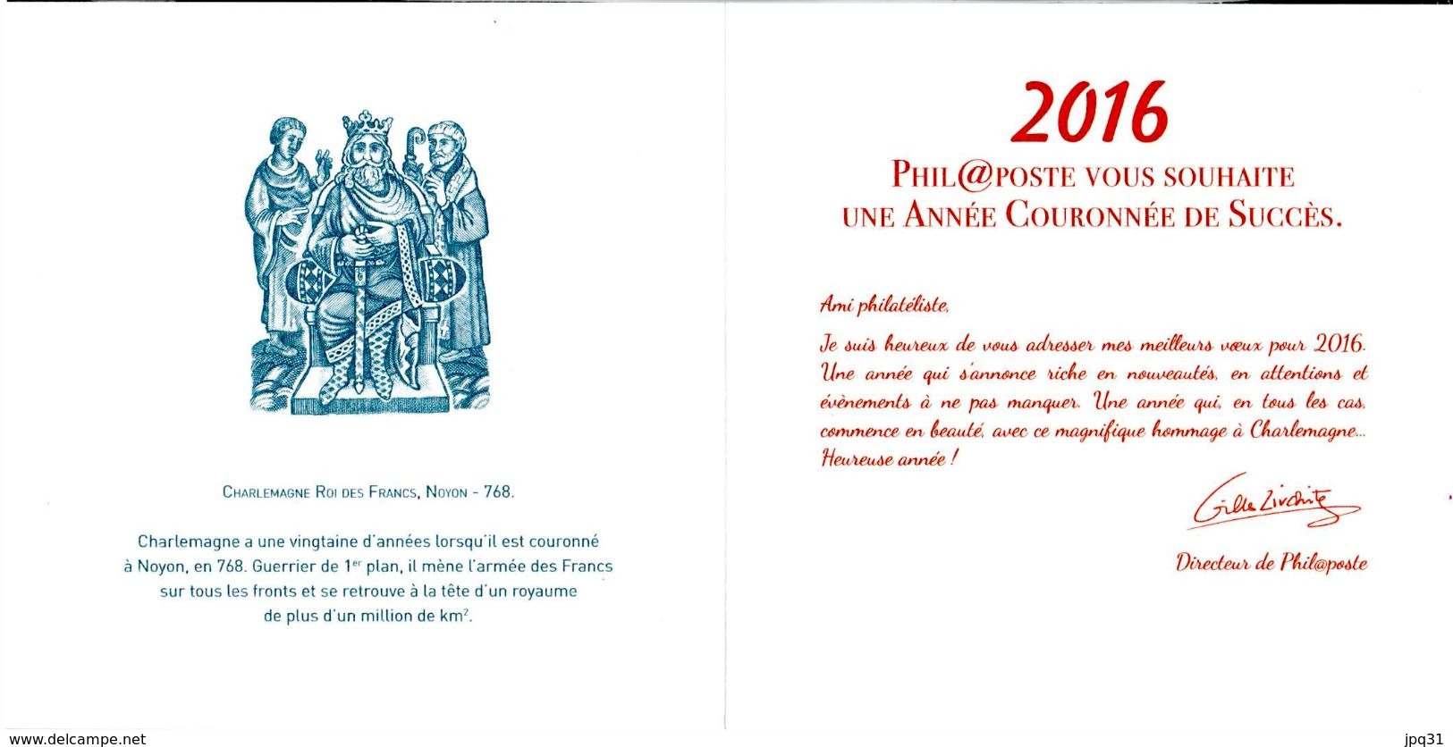 Carte De Voeux Phil@poste 2016 Charlemagne Roi Des Francs - Documents De La Poste