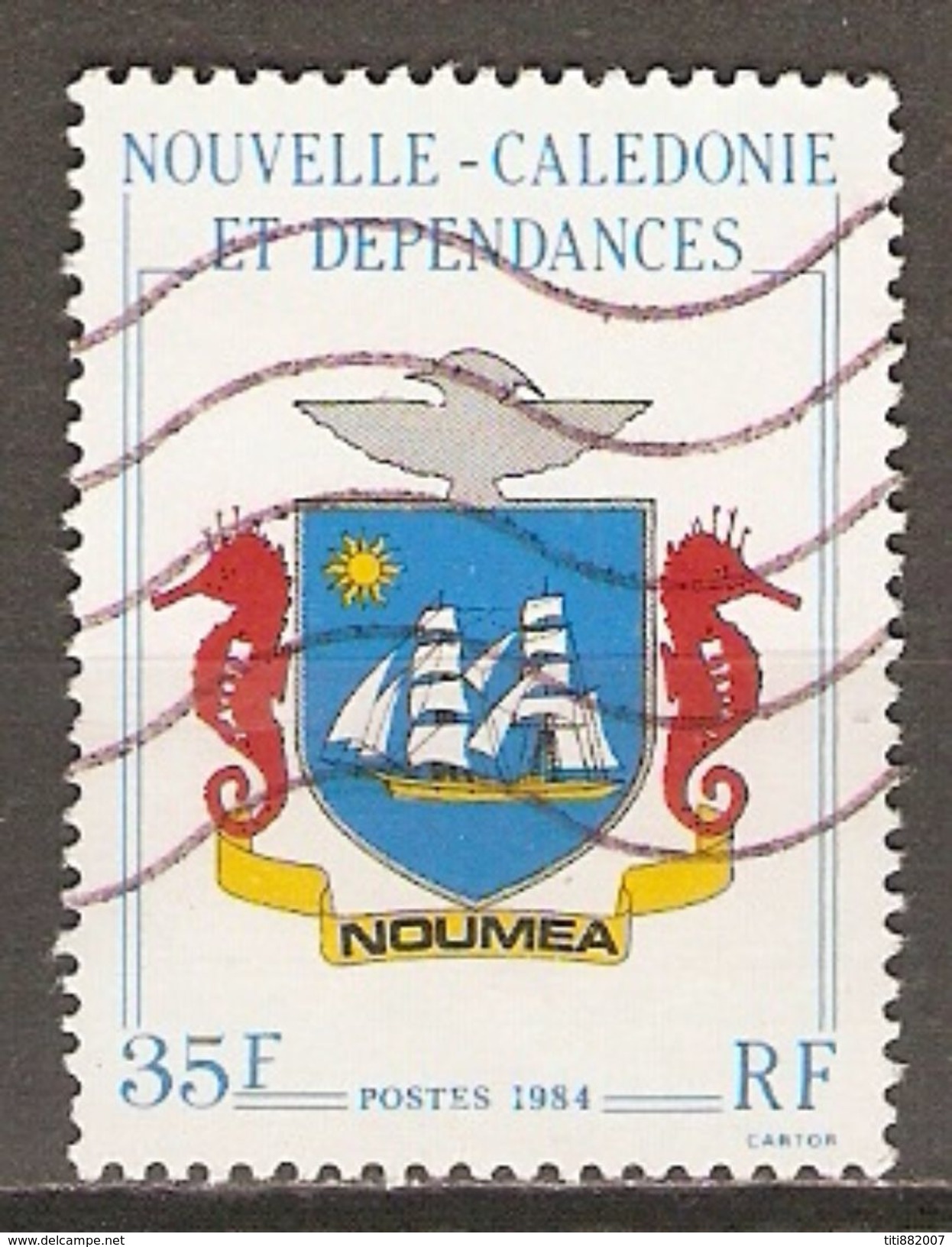 NOUVELLE  CALEDONIE     -     1984 .   Y&T N° 486 Oblitéré.    Armoiries De Nouméa. / Bateau  /  Voilier - Oblitérés