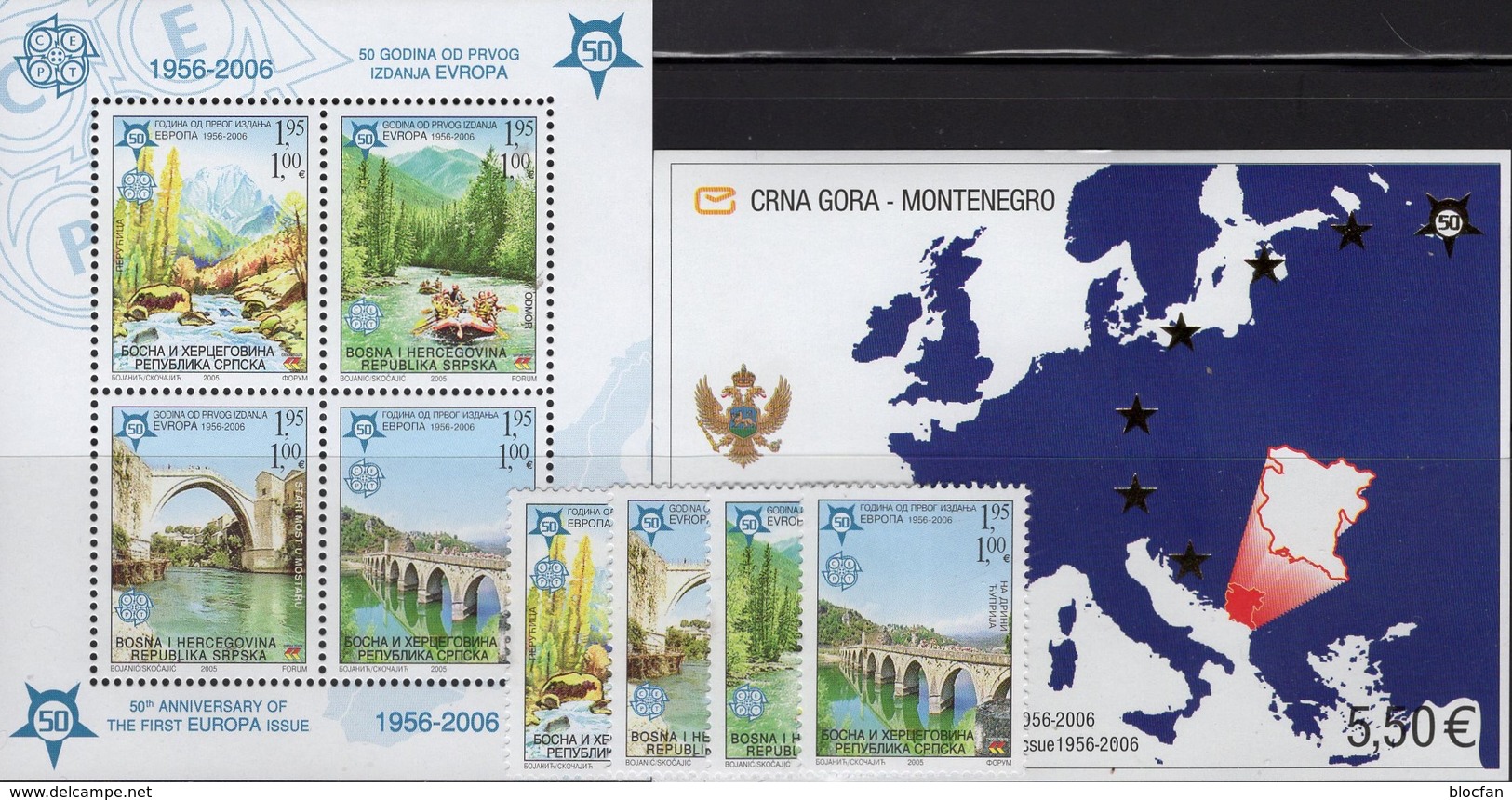 EUROPE Stamp On Stamps 2005 SERBIA-BOSNA 339/2+Bl.13A,Montenegro Block 3 ** 44€ Hojita Blocs S/s Sheets M/s Bf CEPT - Autres & Non Classés