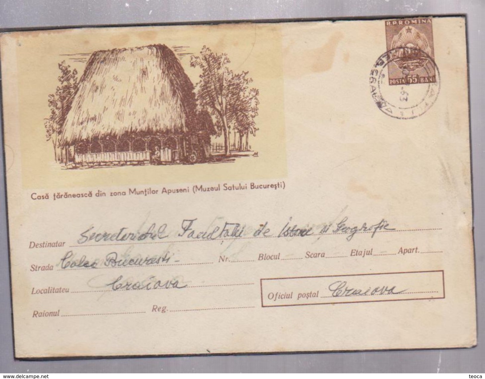 Envelope Romania  1963, CIRCULATED CERATI ,country Oltenia Raditional Folk House - Covers & Documents