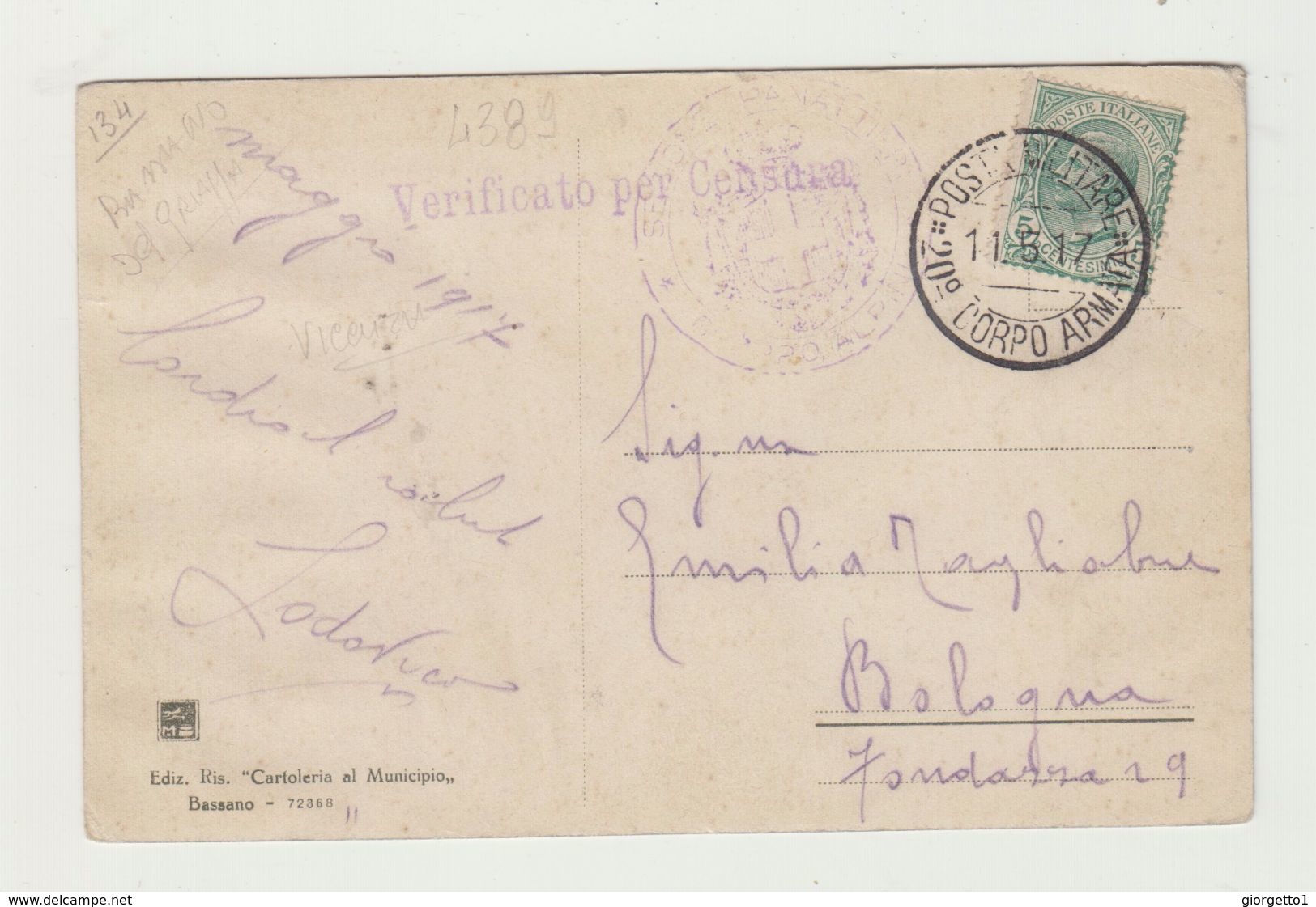 BASSANO - GUERRA ITALO - AUSTRIACA 1915 - PASSA LA TRUPPA - VIAGGIATA 1917 - POSTA MILITARE 20° CORPO ARMATA - POSTCARD - Vicenza