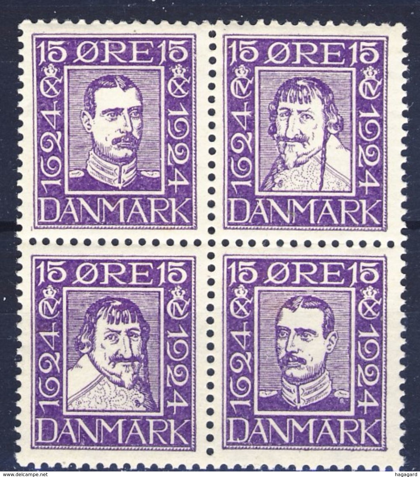 +D2429. Denmark 1924. Coprint Bloc Of 4. Michel 132, 135, 138, 141. MNH(**). - Nuovi