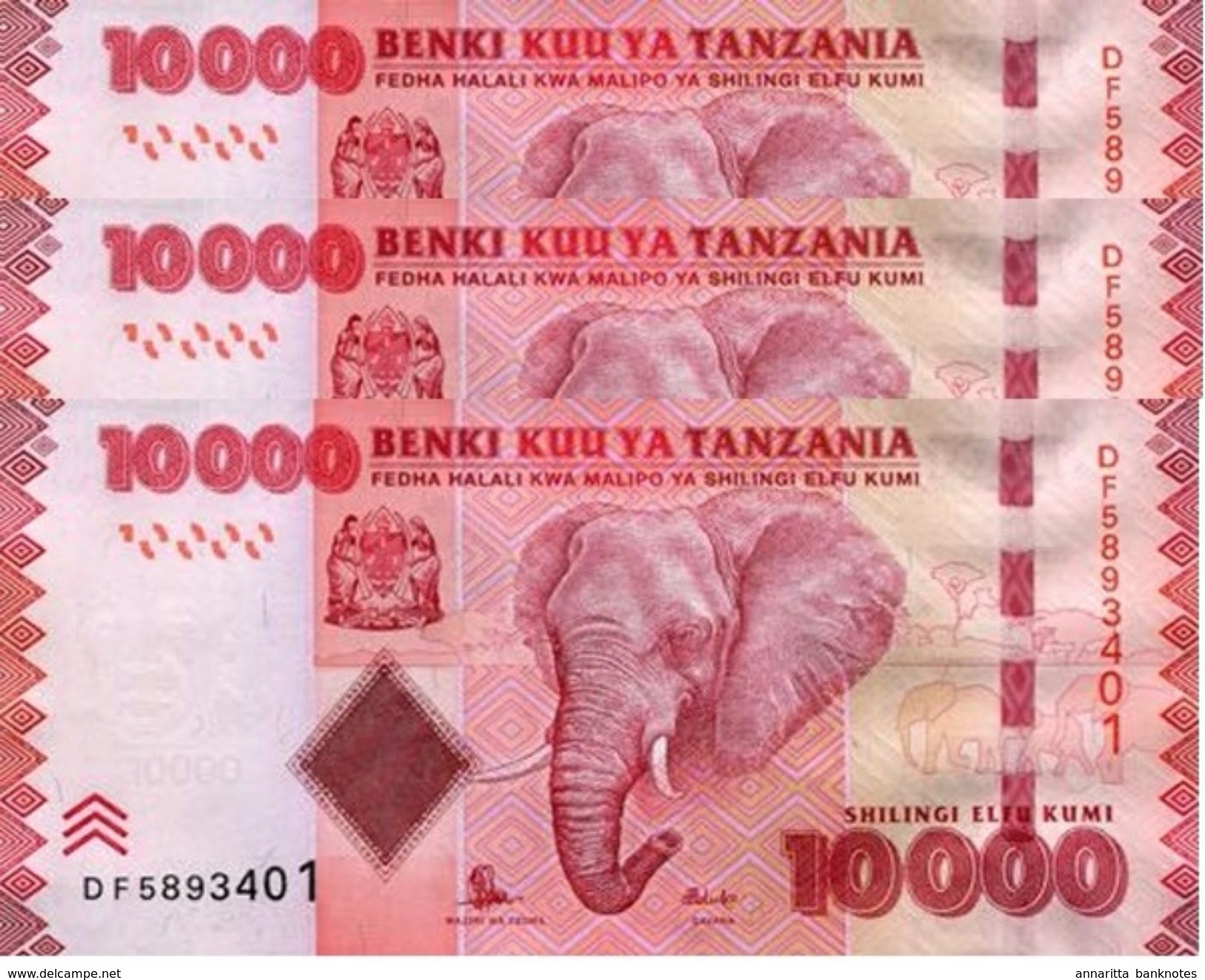 TANZANIA 10000 SHILLINGS ND (2015) P-44b UNC 3 PCS [TZ143b] - Tanzania