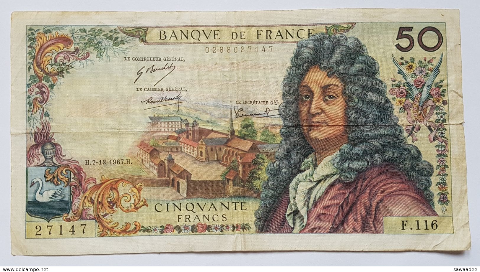 BILLET - FRANCE - P.148c - 50 FRANCS - RACINE - 07/12/1967 - 50 F 1962-1976 ''Racine''