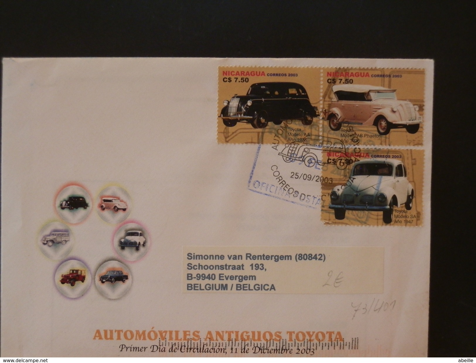 73/402   LETTRE NICARAGUA - Auto's