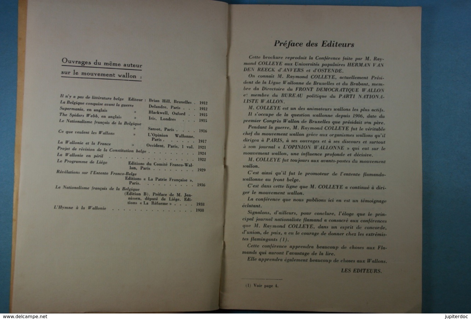 Paroles D'un Wallon Au Peuple Flamand Raymond Colleye 1939 - Politique