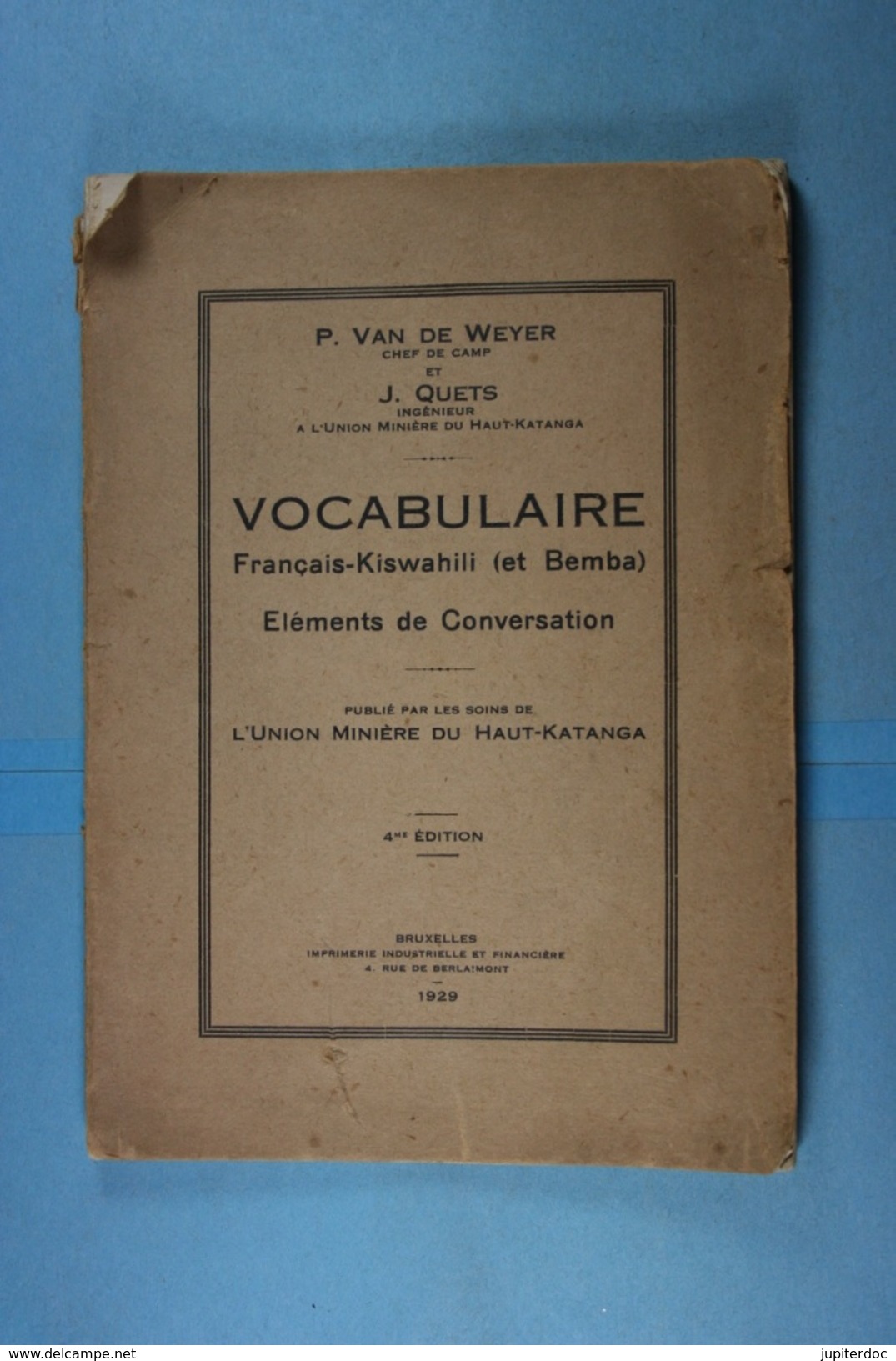 Vocabulaire Français Kiswahili (et Bemba) Eléments De Conversation 1929 - Autres & Non Classés