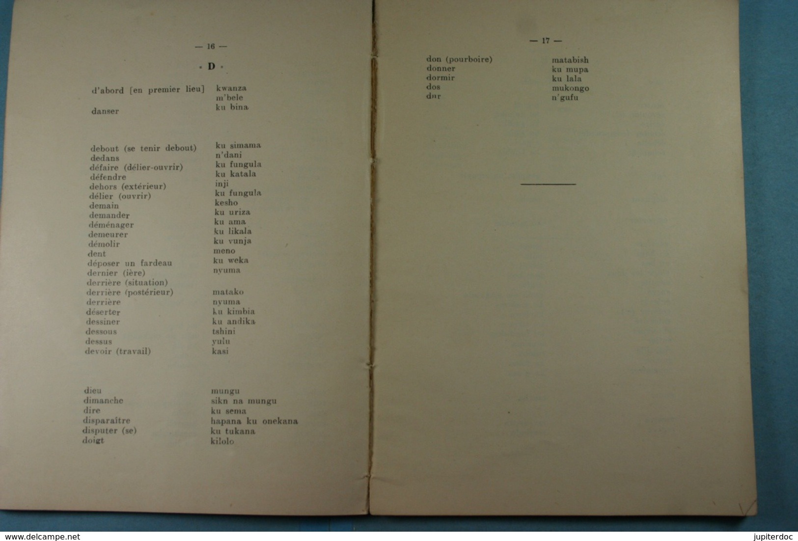 Vocabulaire Français Kiswahili (et Bemba) Eléments De Conversation 1929 - Andere & Zonder Classificatie