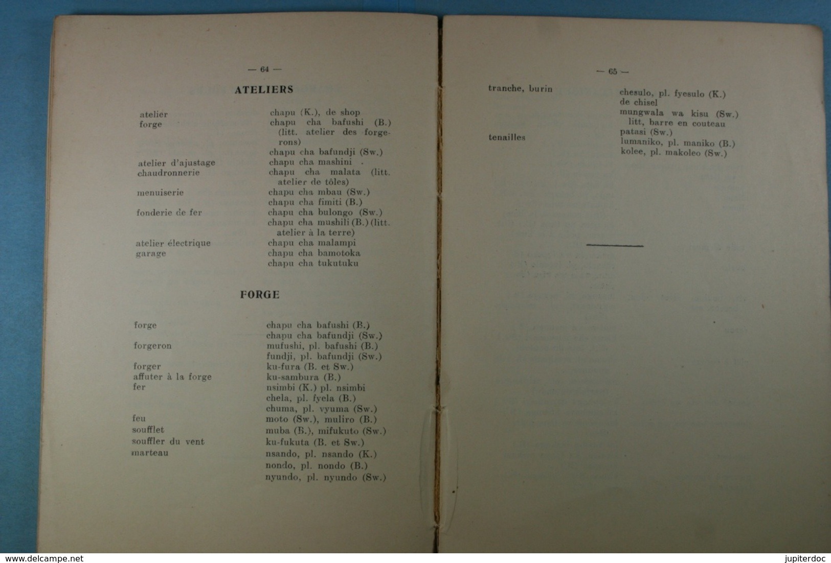 Vocabulaire Français Kiswahili (et Bemba) Eléments de Conversation 1929